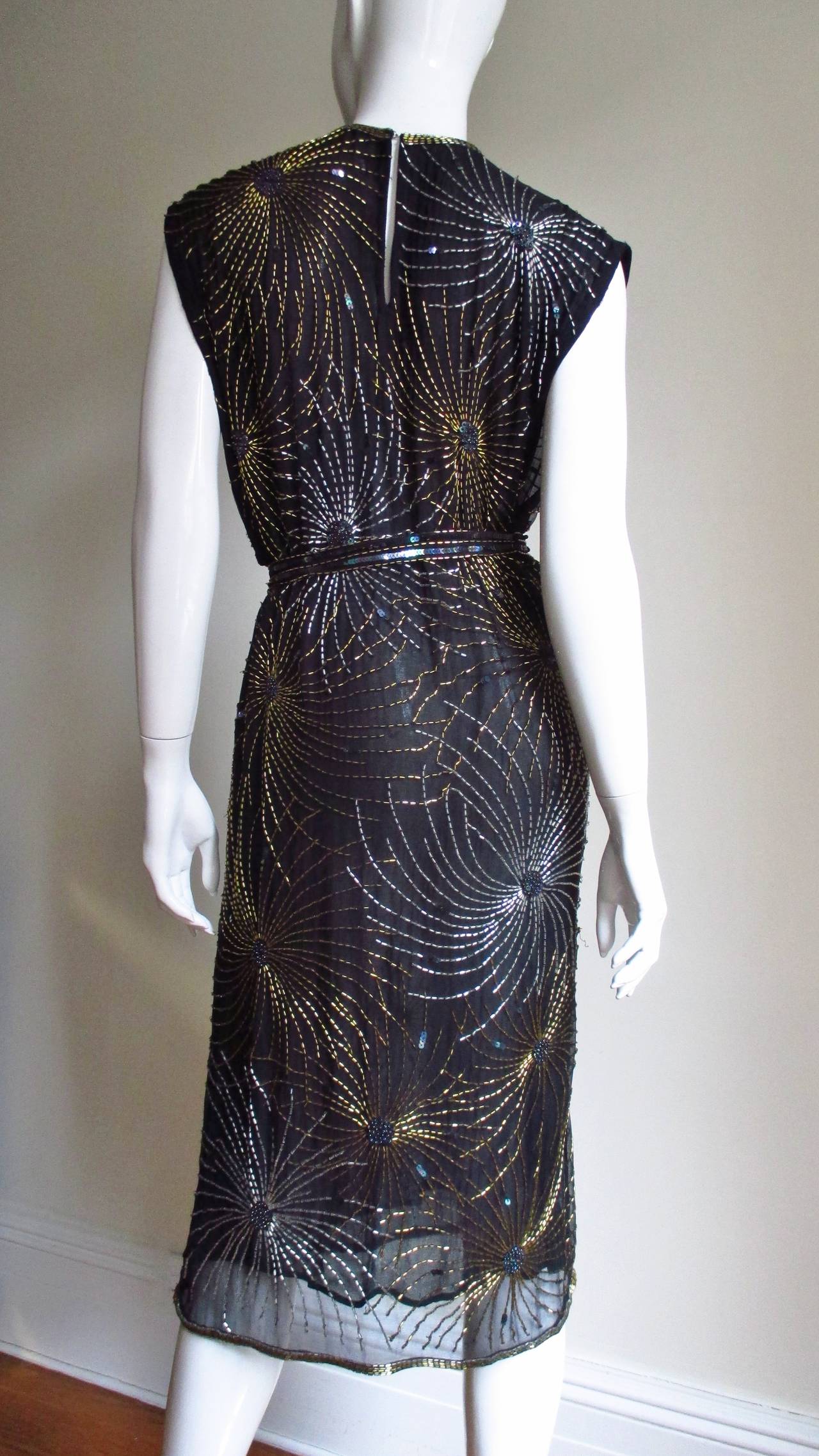Vintage Halston Bare Side Top Firework Beaded Silk Dress In New Condition In Water Mill, NY