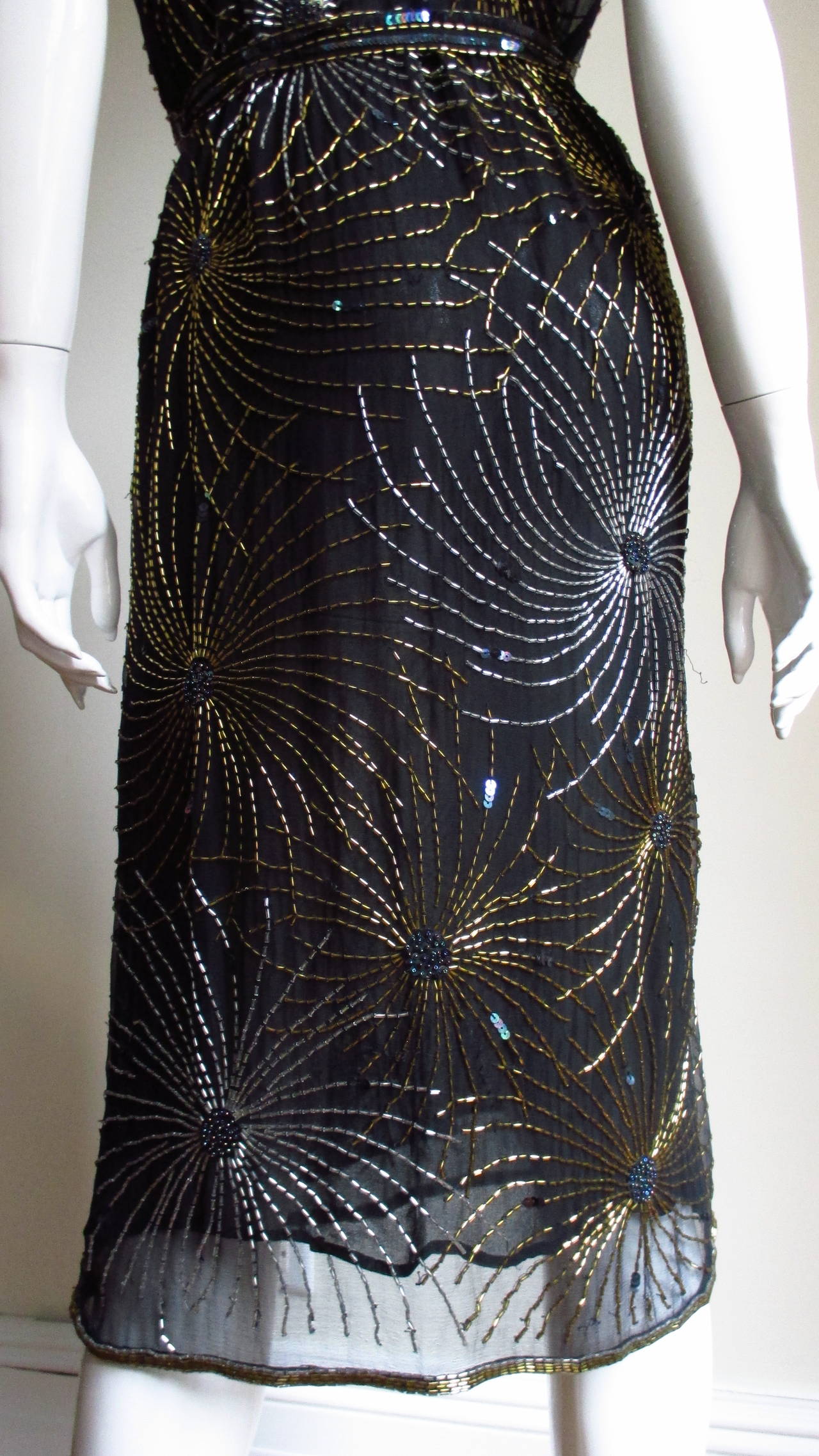 Vintage Halston Bare Side Top Firework Beaded Silk Dress 1