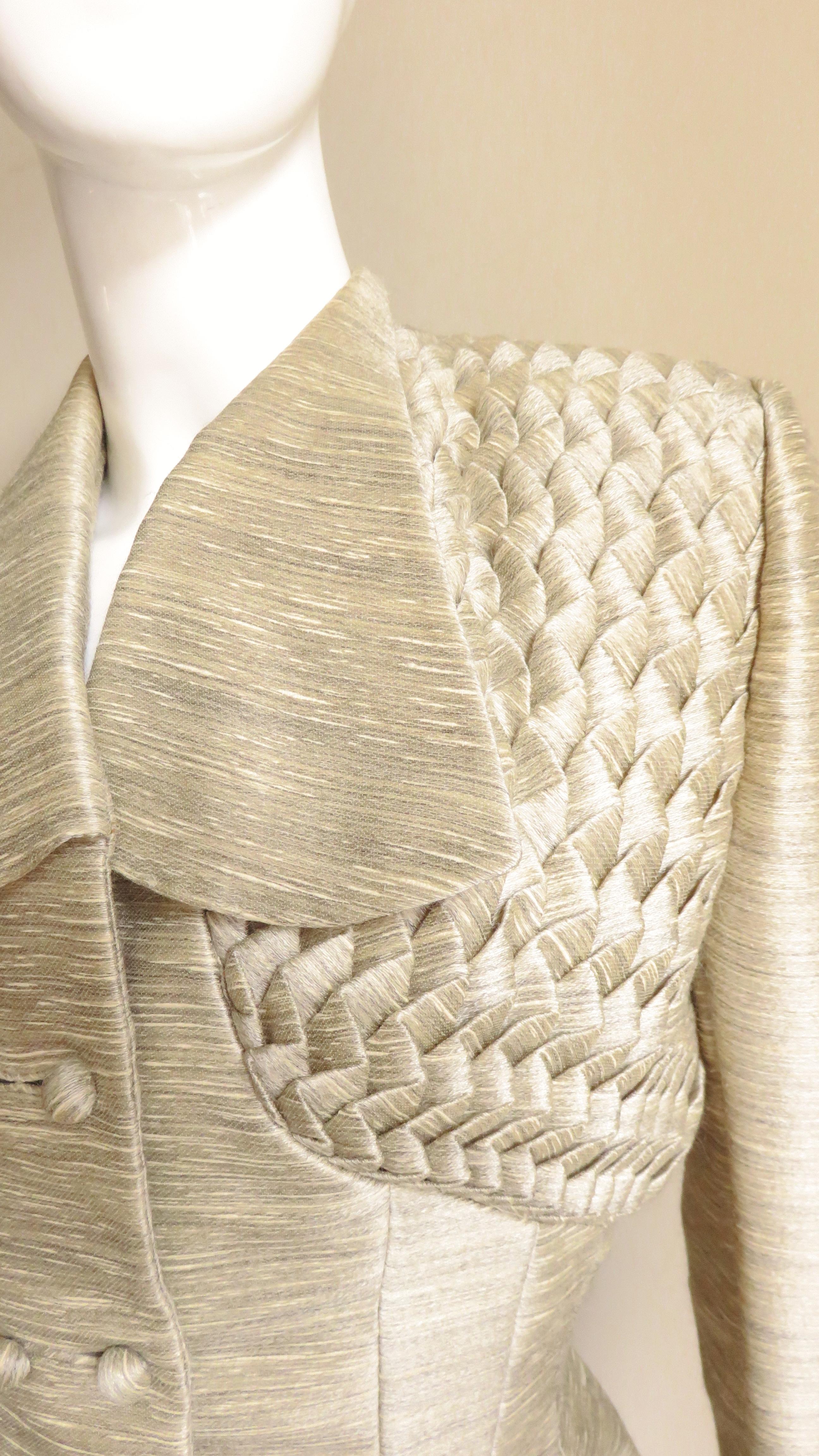 Beige 1940s Lilli Ann Silk Jacket with Elaborate Detail For Sale