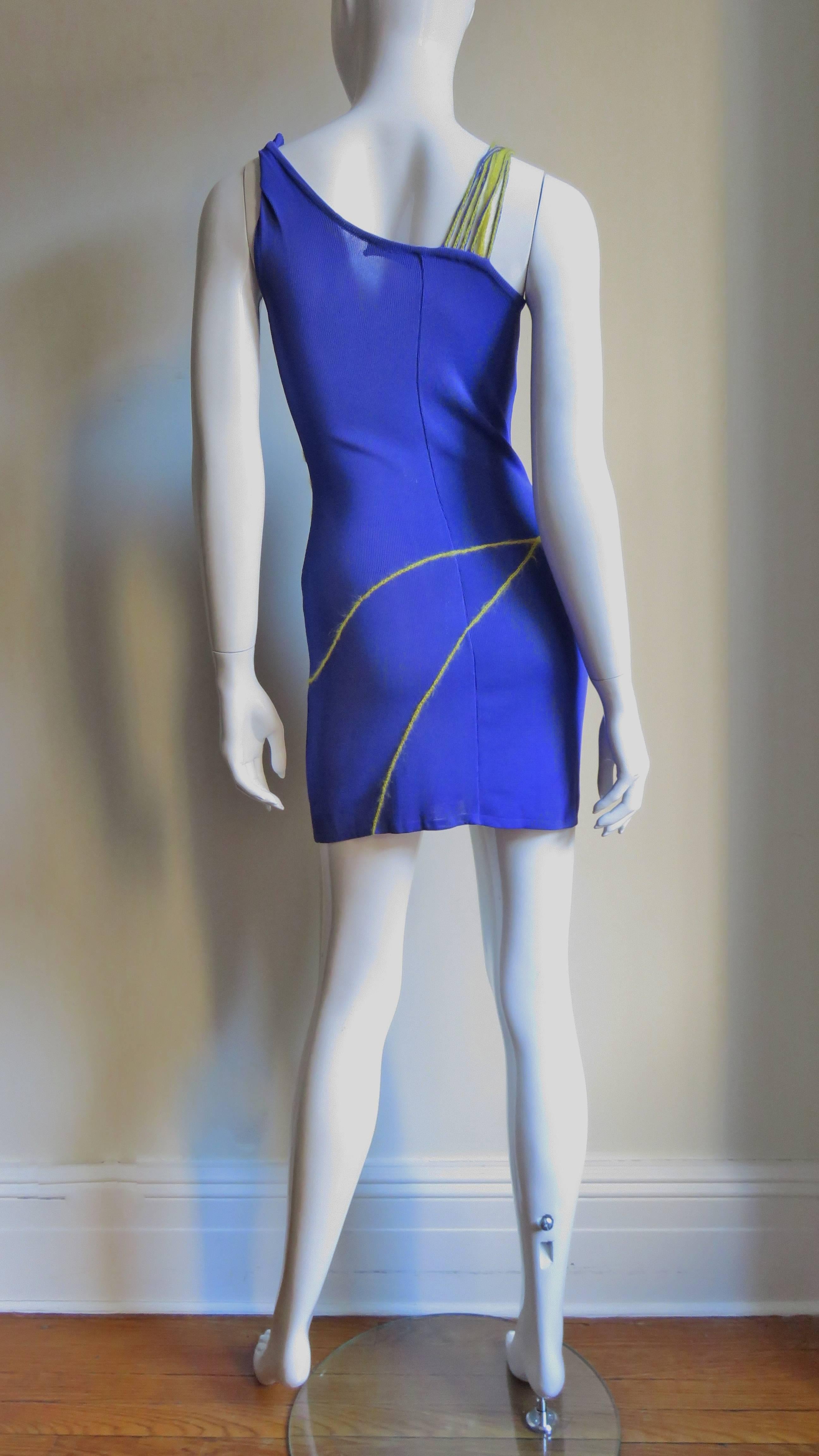 1990s Gianni Versace Angora Trim One Shoulder Dress 2