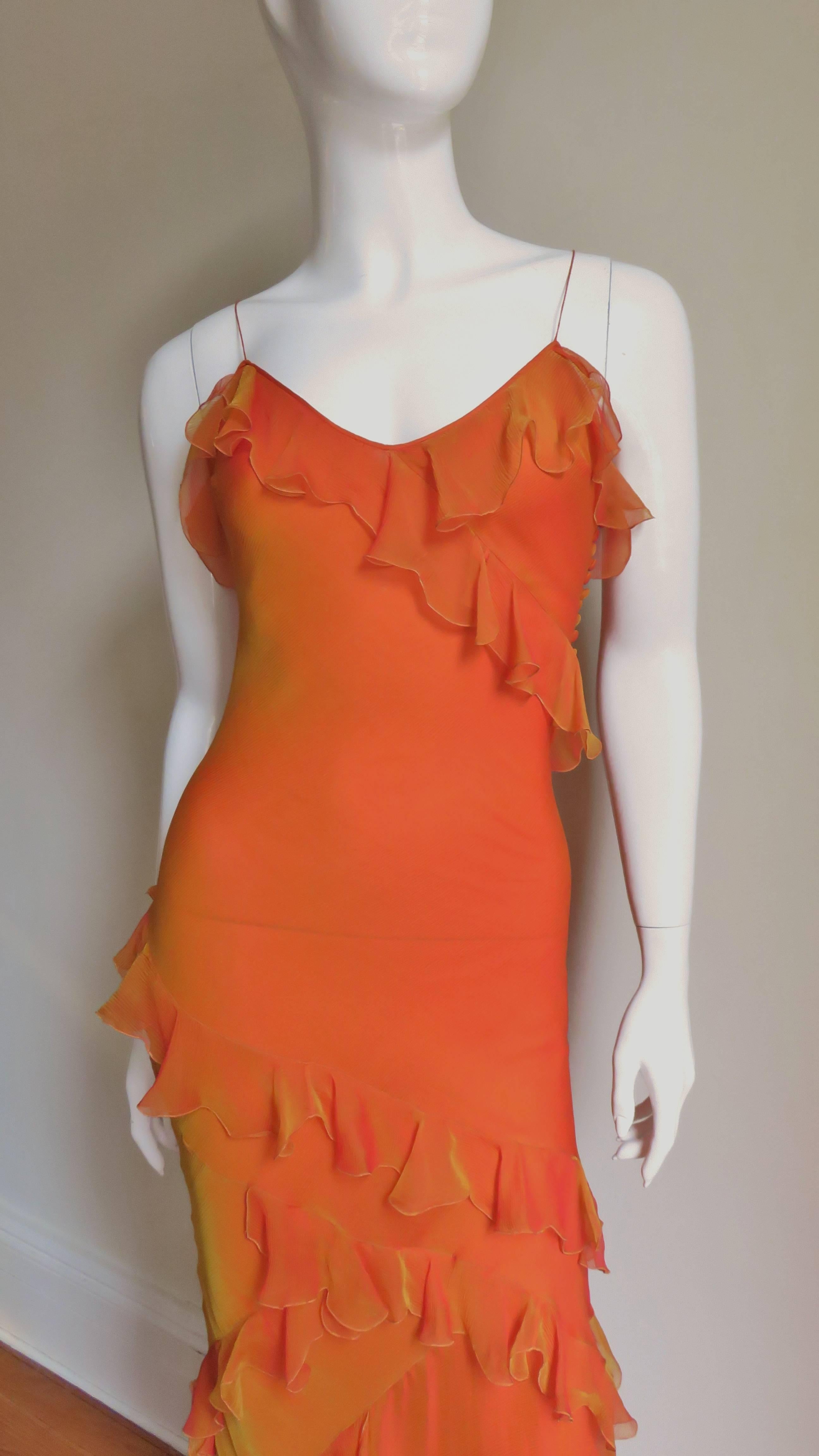 Christian Dior Silk Ruffle Gown In New Condition In Water Mill, NY