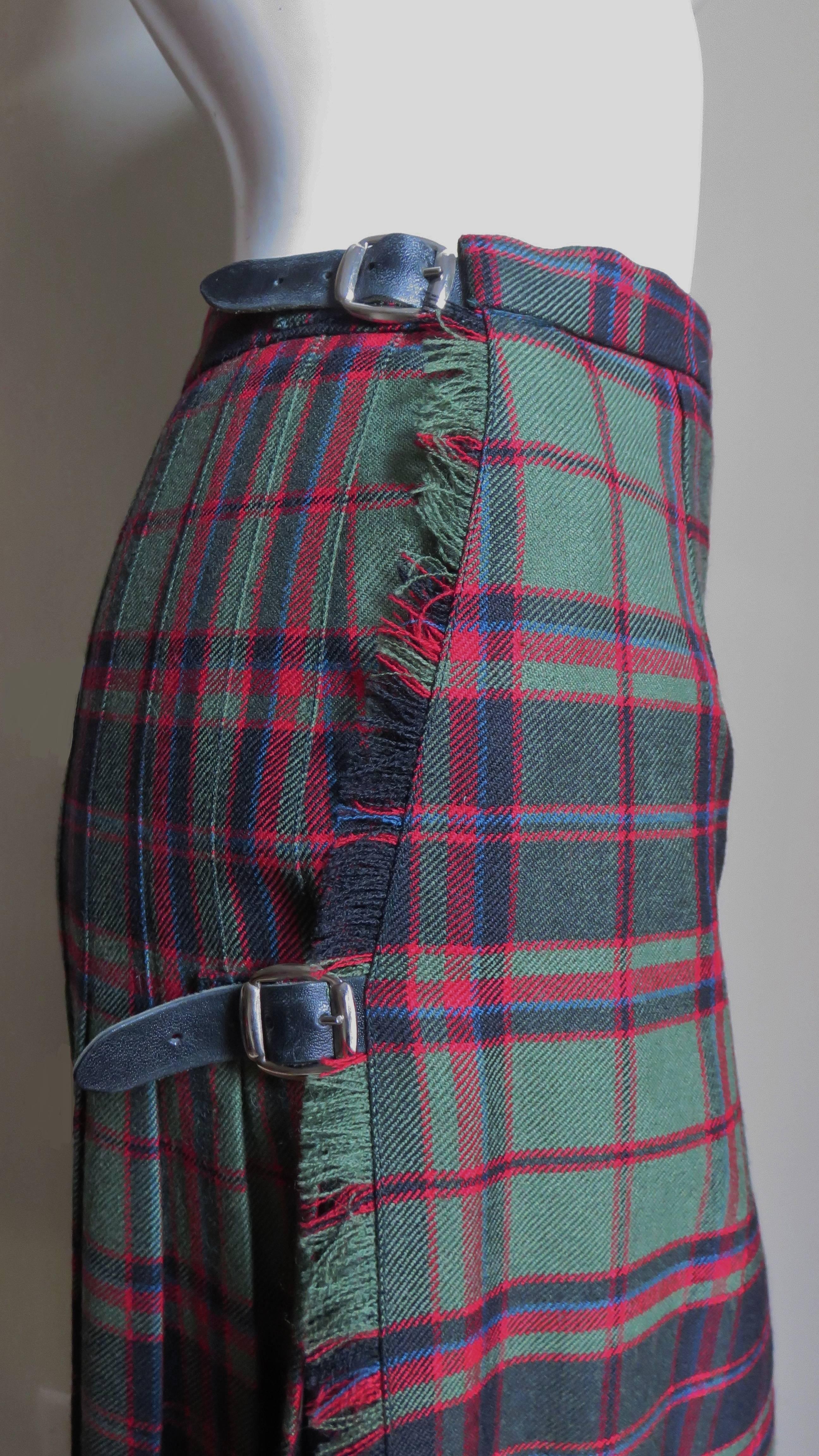 Gray  1970s Tartan Kilt Maxi Skirt