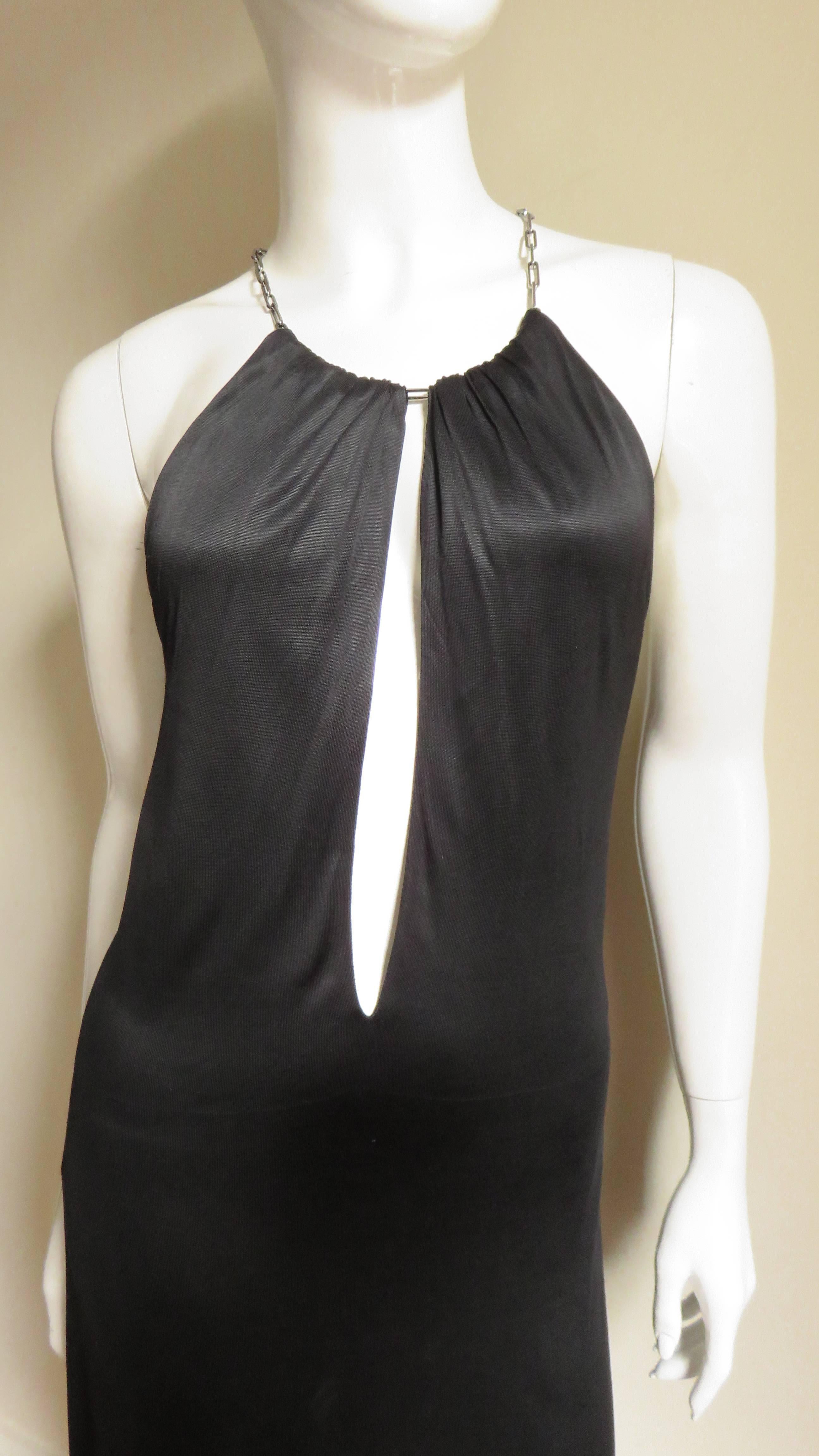 Black 2000 Tom Ford For Gucci Chain Neck Silk Dress