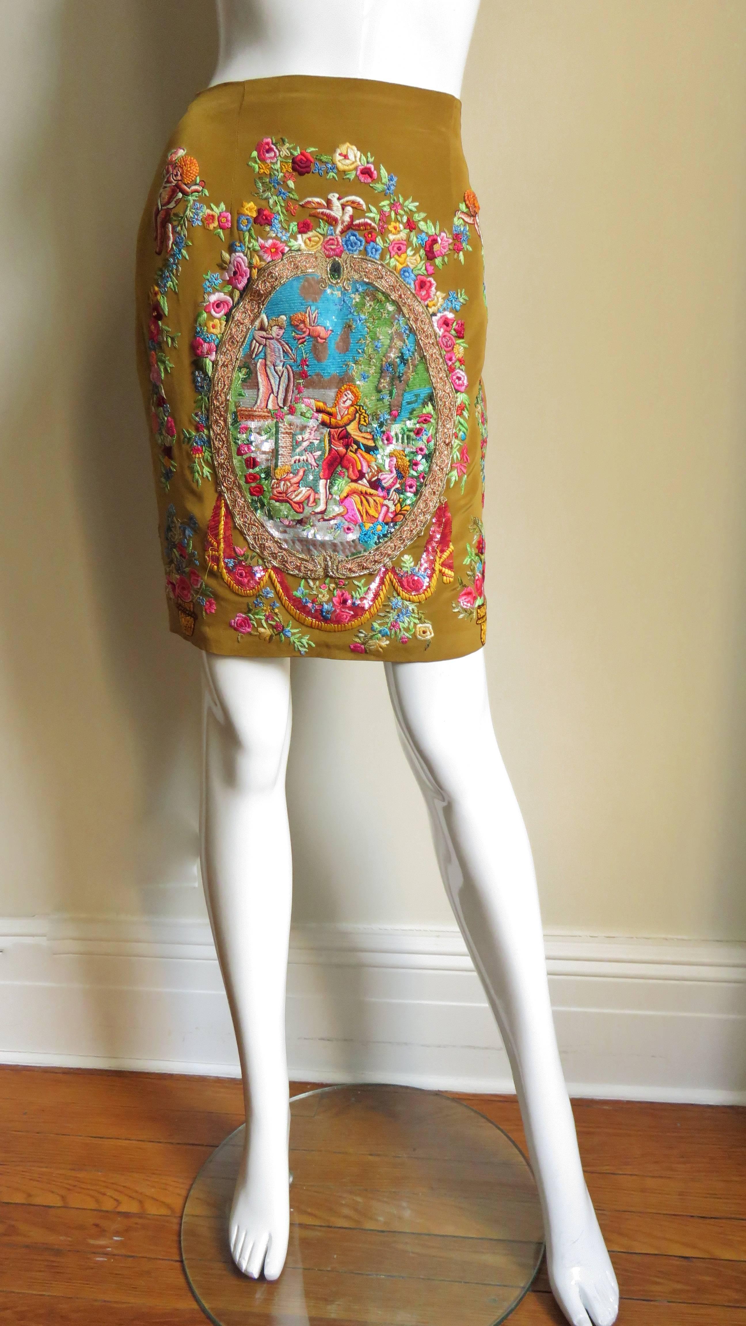 Gorgeous Todd Oldham Elaborately Embroidered Artwork Skirt In New Condition In Water Mill, NY