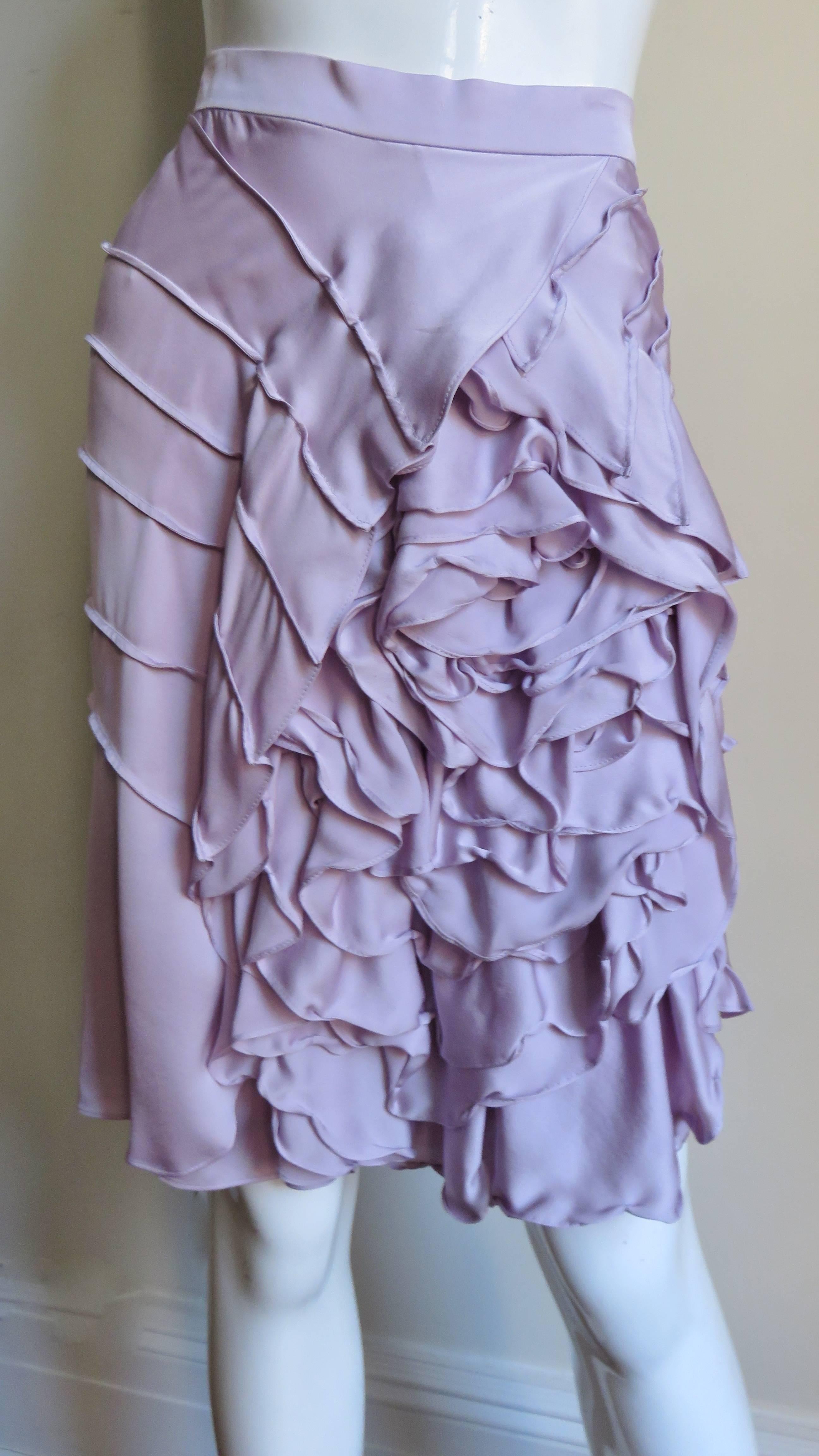 Purple 2003 Tom Ford For Yves Saint Laurent Ruffle Flower Skirt