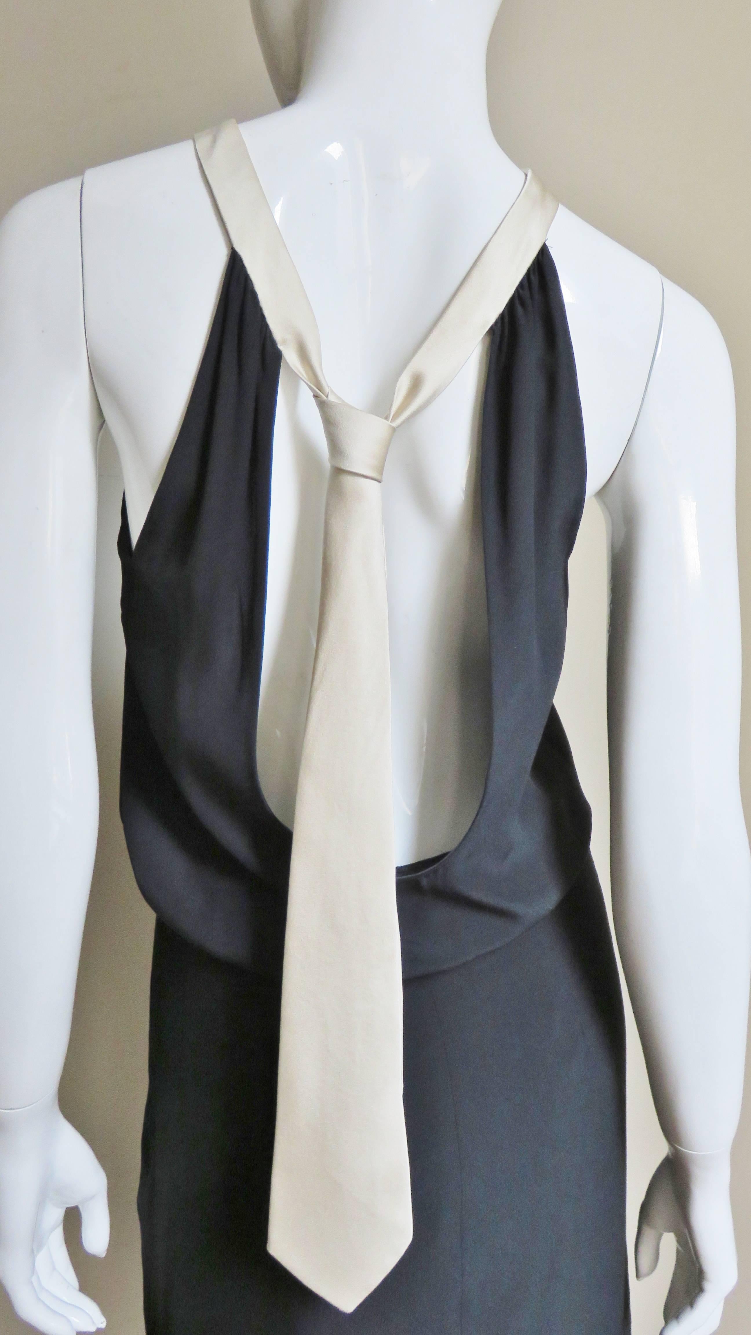 Black Moschino Cut out Back Silk Necktie Dress