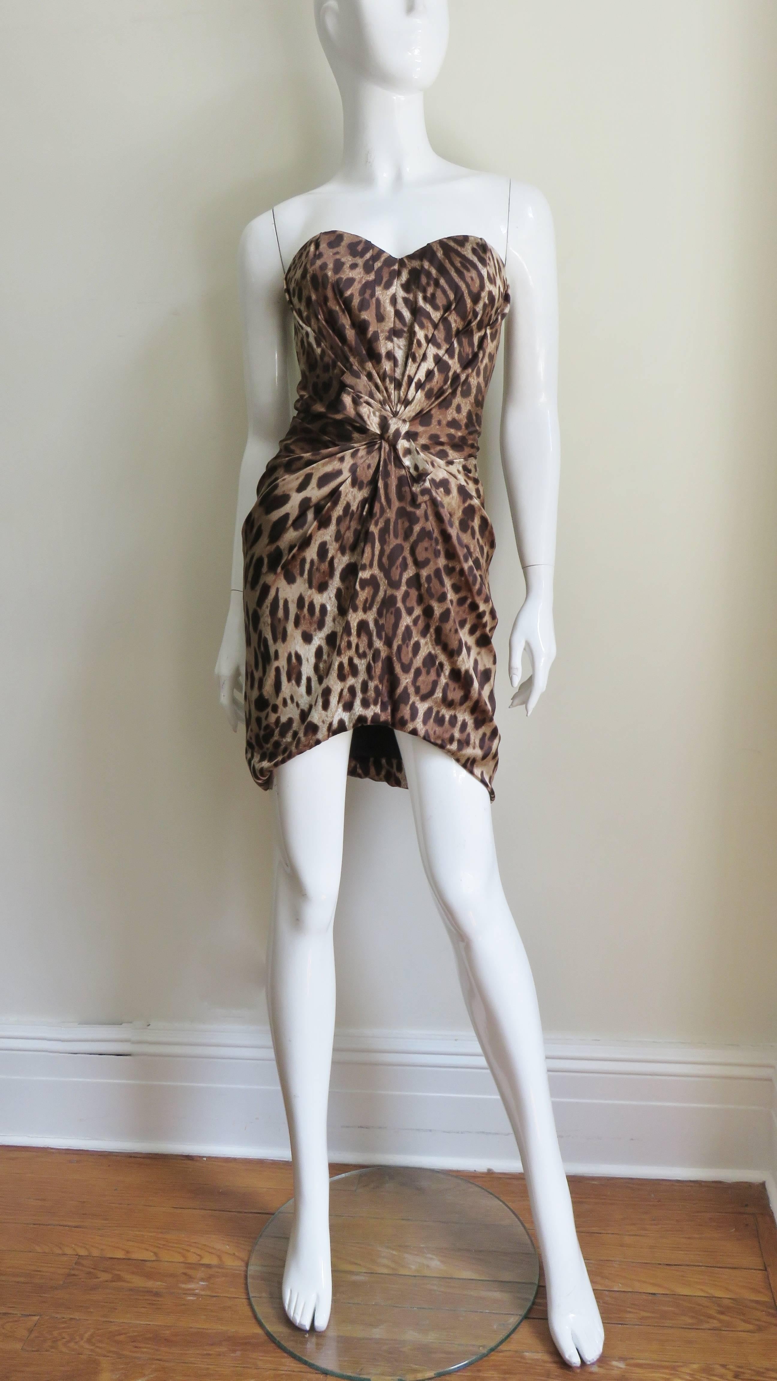 Brown Dolce & Gabbana Silk Leopard Corset Bustier Dress