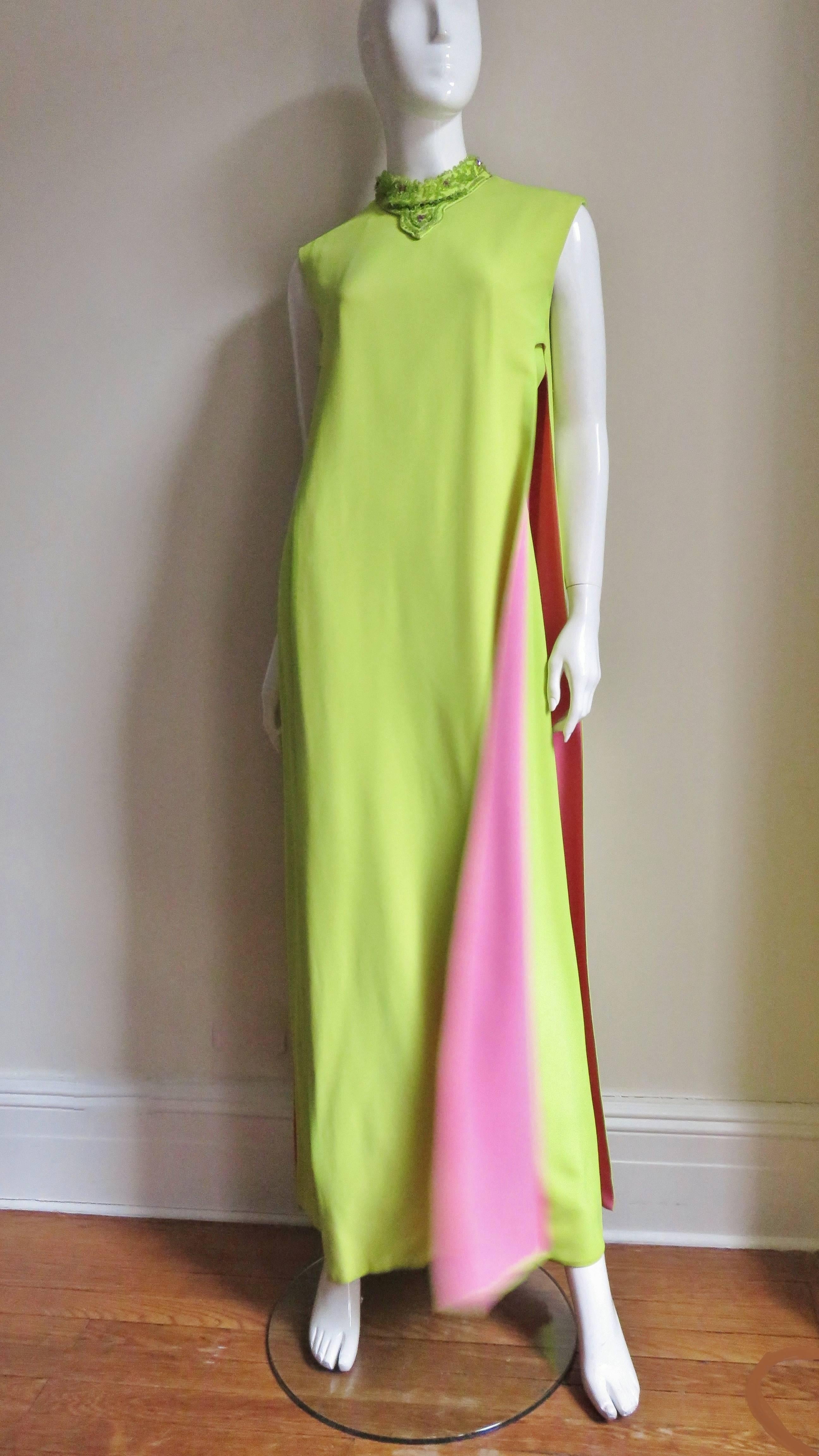 Green 1960s Junior Vogue Color Block Maxi Dress