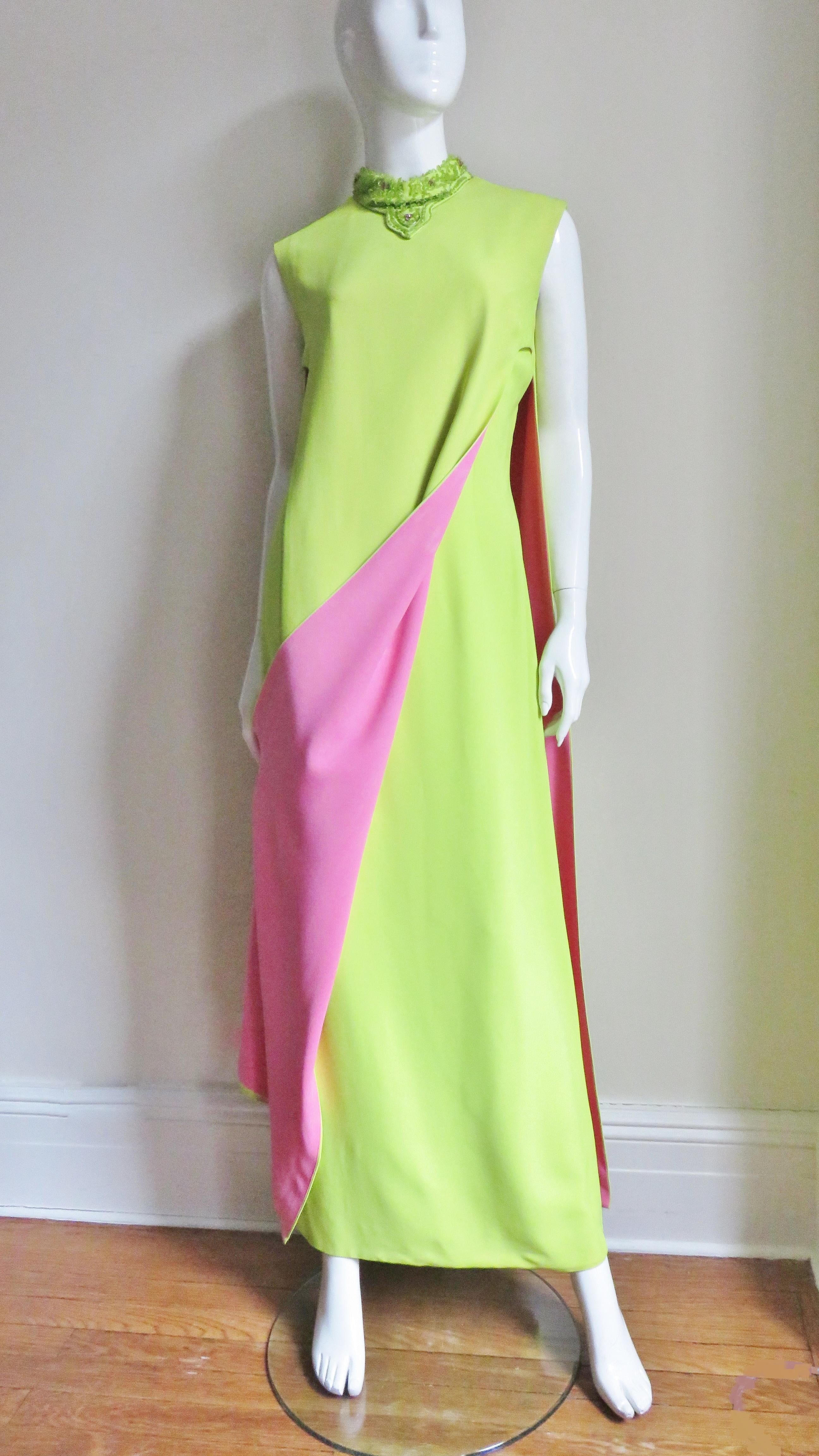 1960s Junior Vogue Color Block Maxi Dress In Good Condition In Water Mill, NY