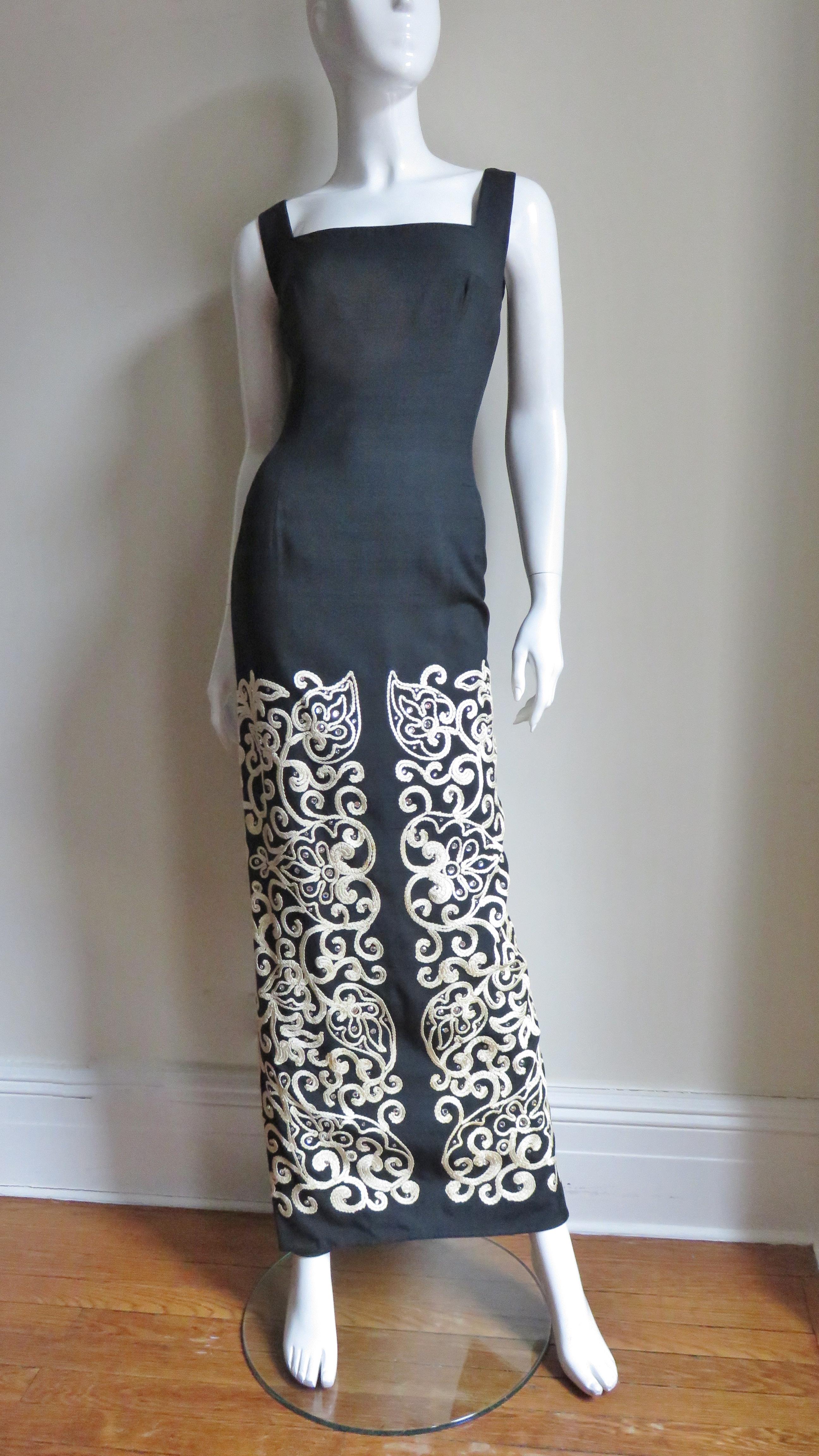 Women's Mr Blackwell 1960s Maxi Dress with Embroidery  For Sale