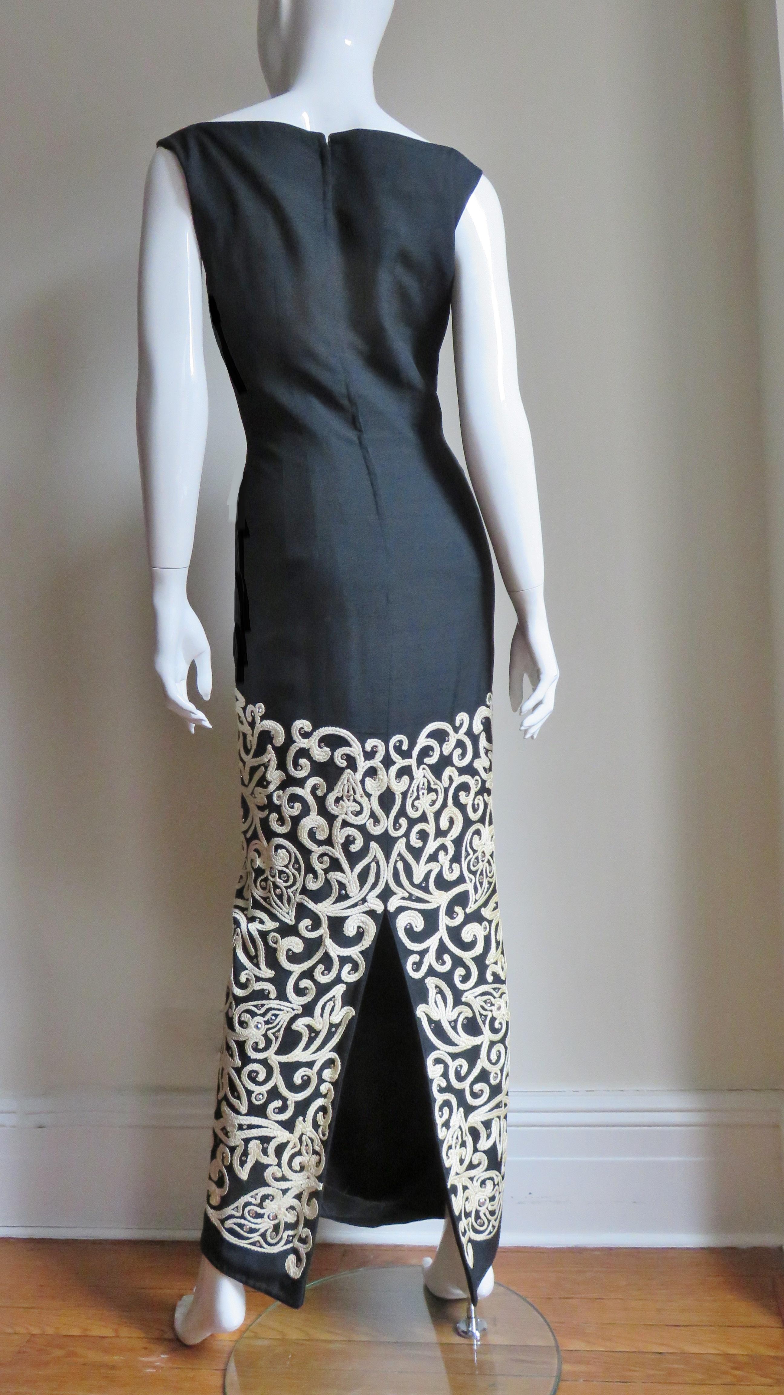 Mr Blackwell 1960s Maxi Dress with Embroidery  For Sale 5