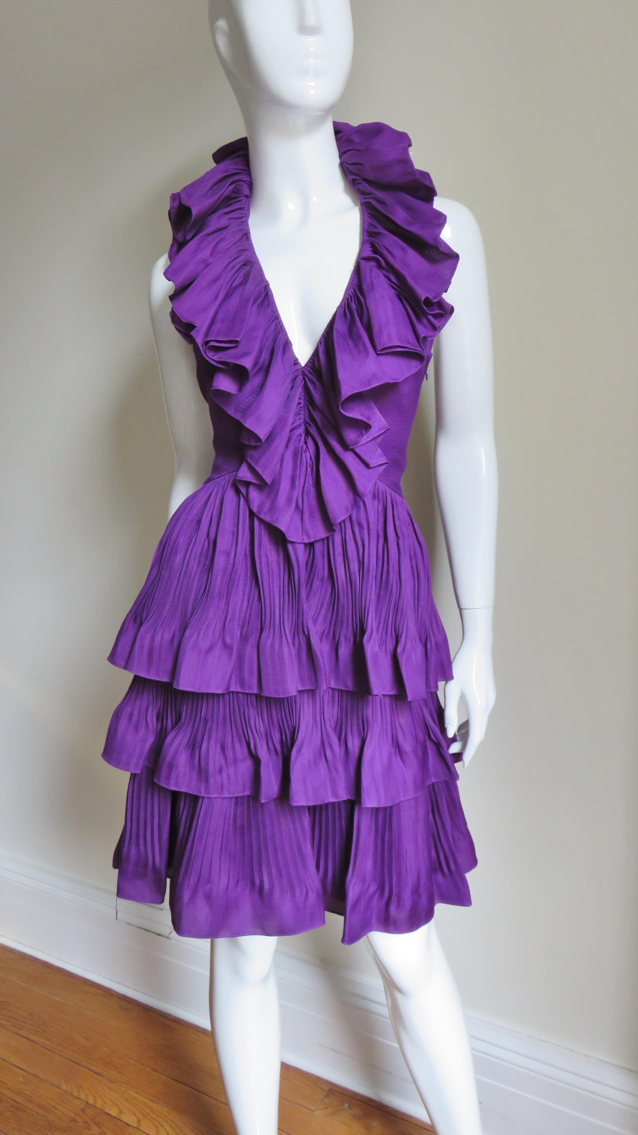 Purple John Galliano for Christian Dior 2009 Plunge Silk Halter Dress