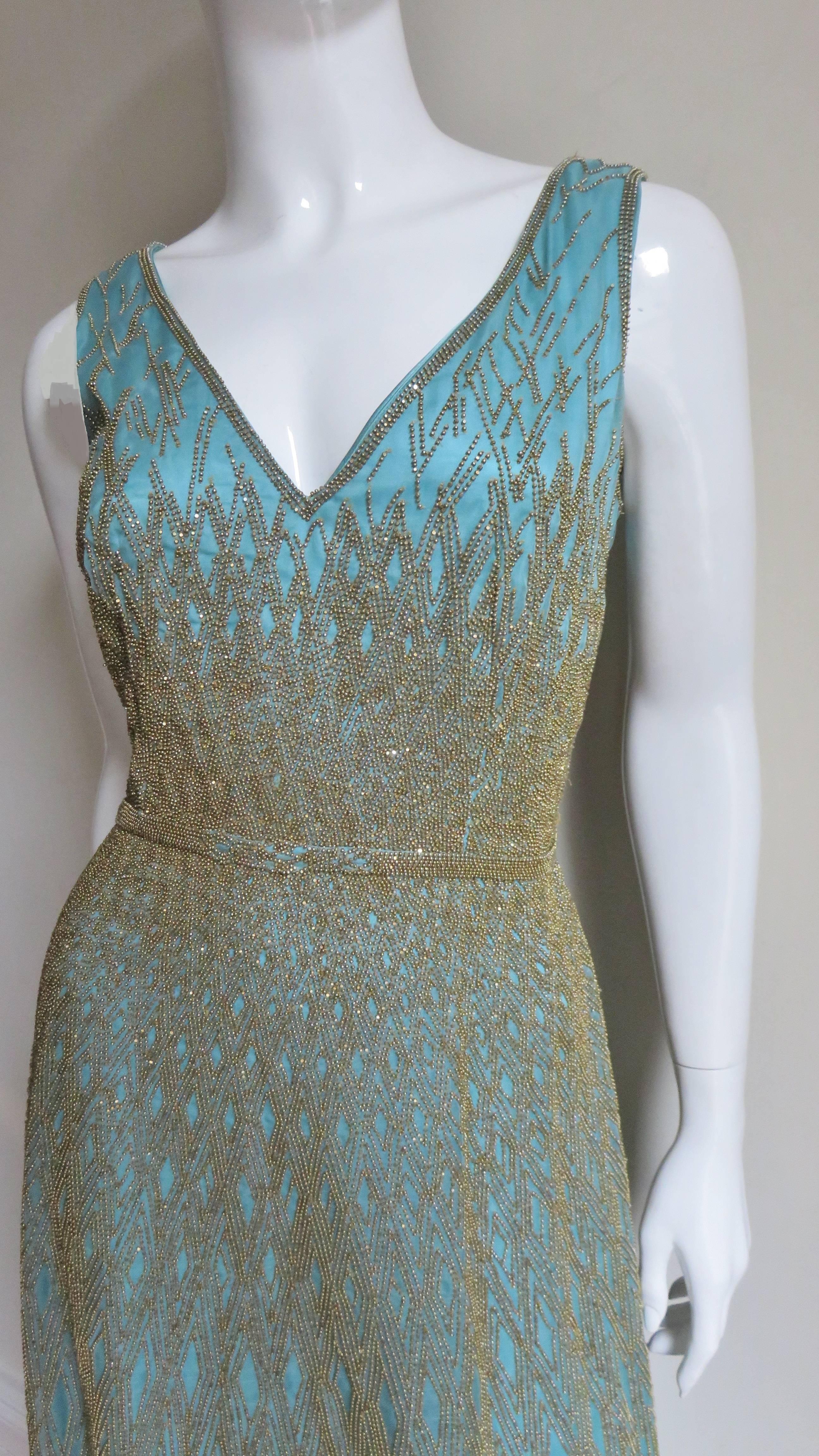 1990s Carolina Herrera Gold Beaded Silk Couture Gown and Bolero In Excellent Condition In Water Mill, NY