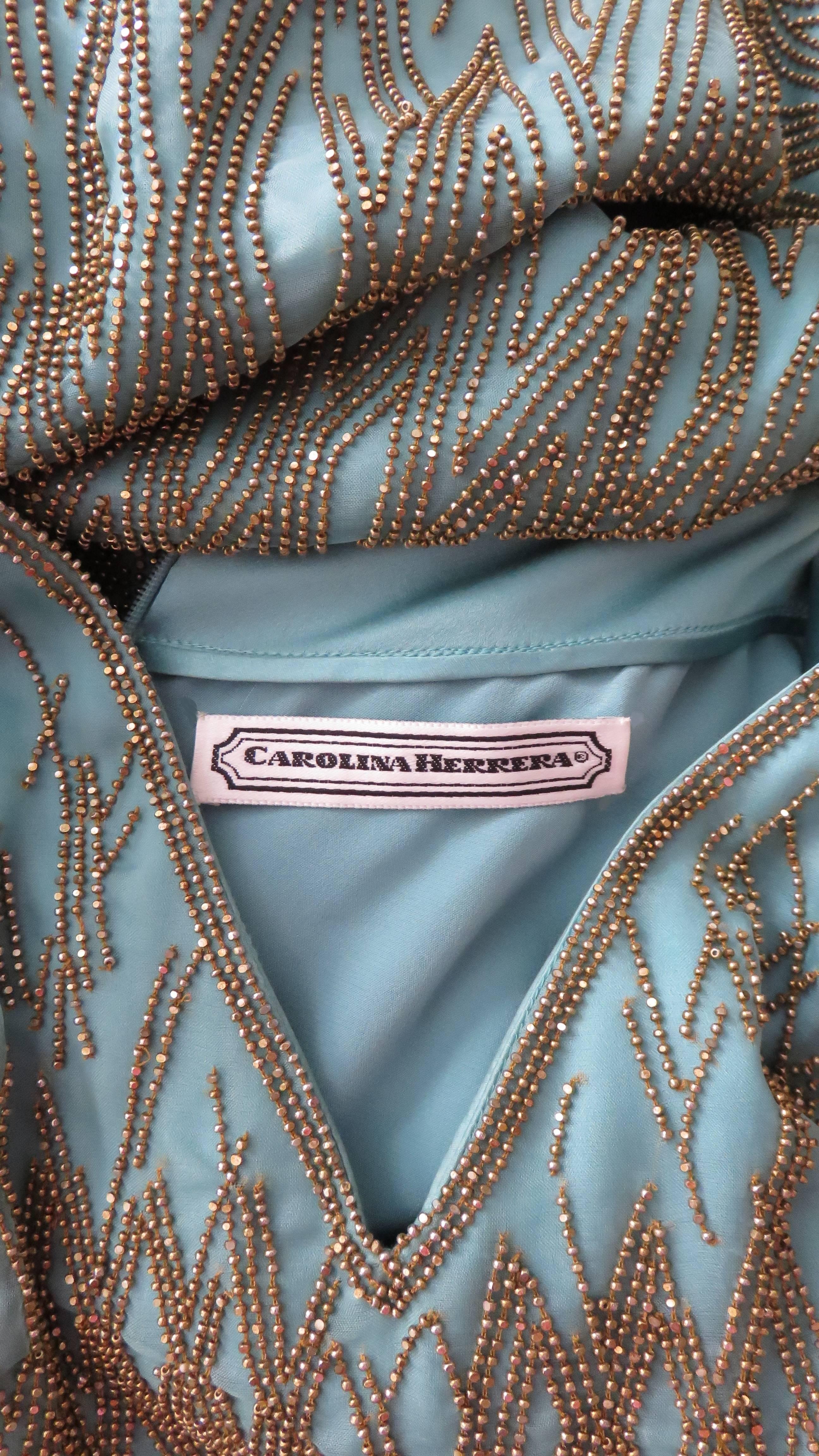 1990s Carolina Herrera Gold Beaded Silk Couture Gown and Bolero 13