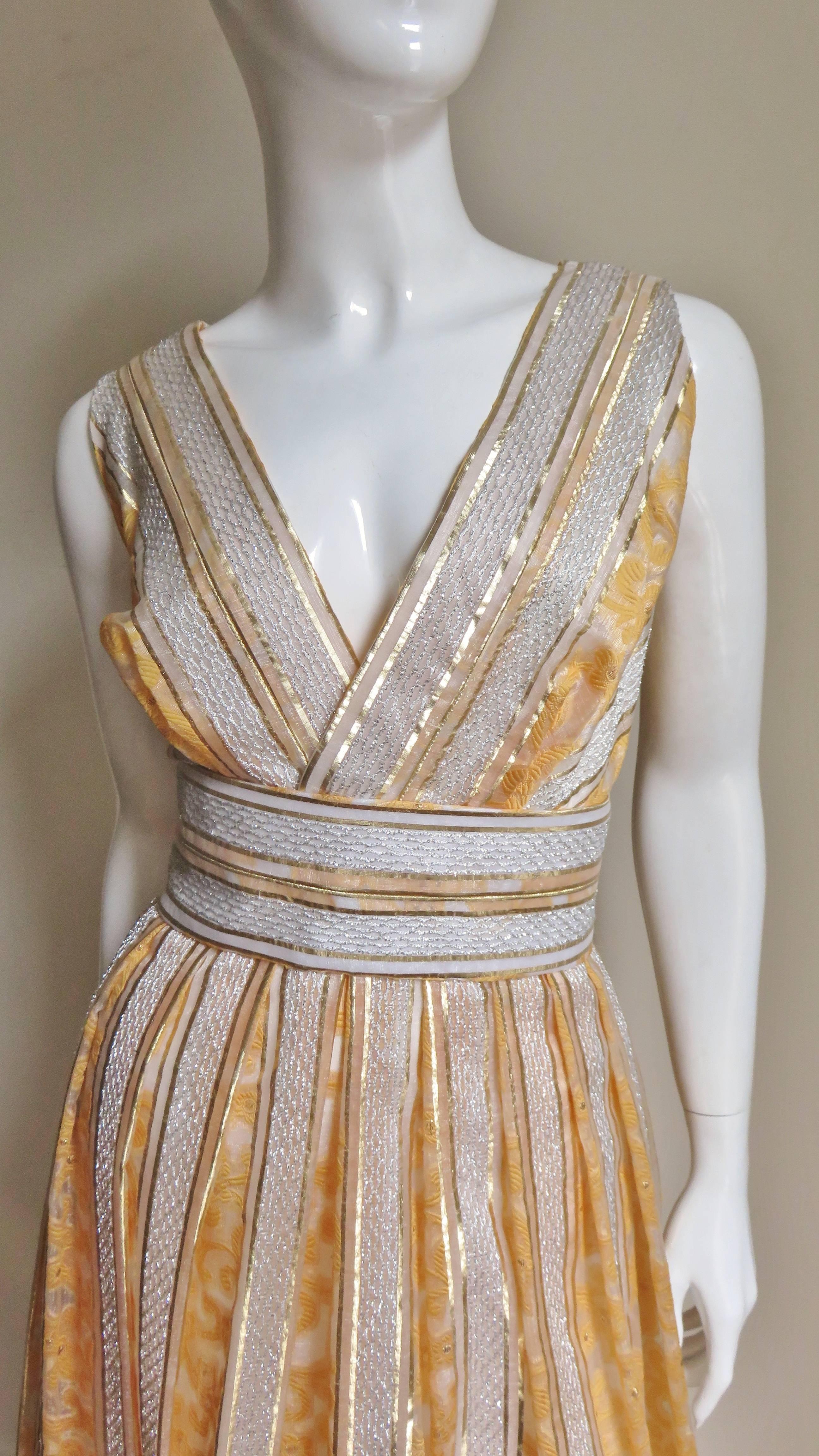Beige 1960s British Hong Kong Silk Plunge Gown