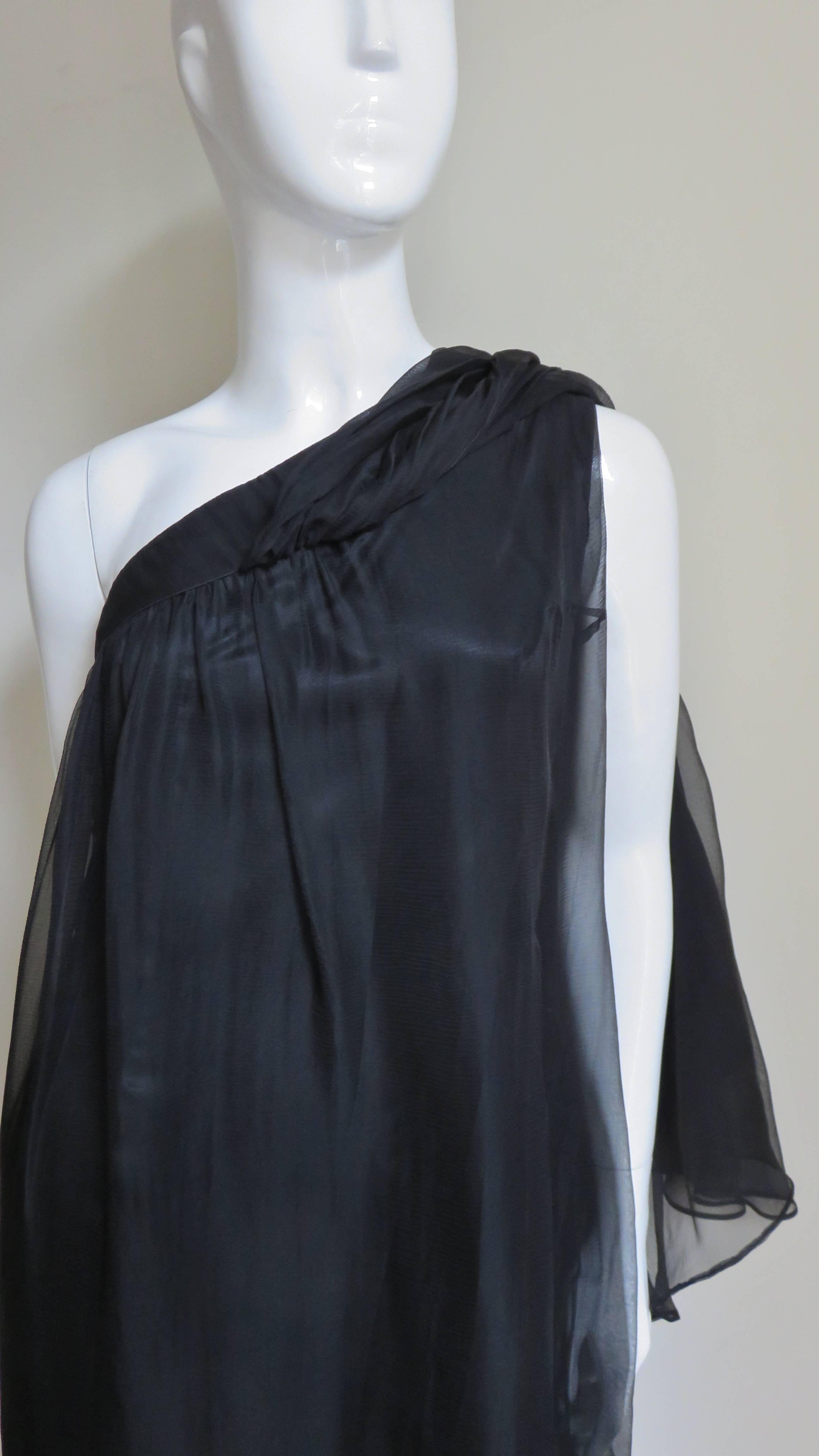 Black Christian Dior One Shoulder Silk Caftan Dress