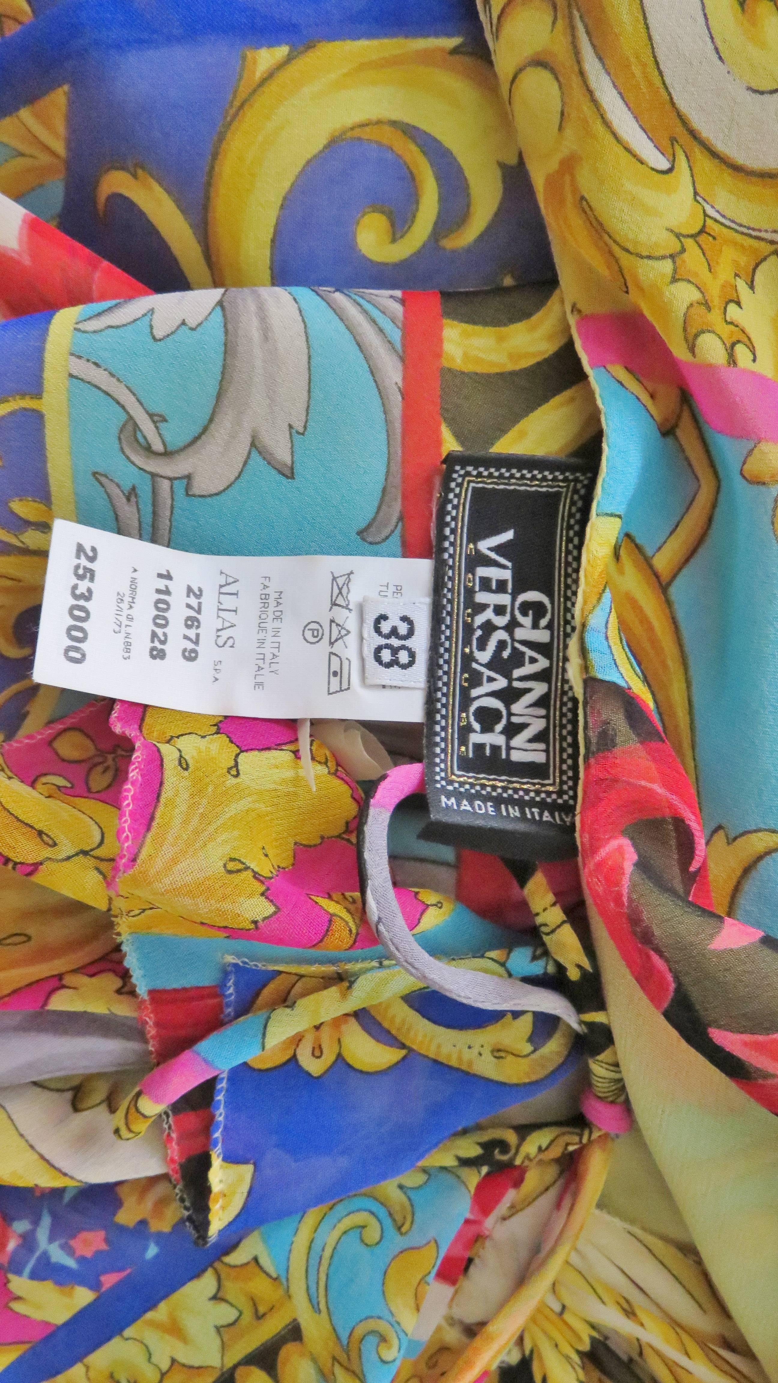 1990s Gianni Versace Silk Scarf Print Plunge Dress 7