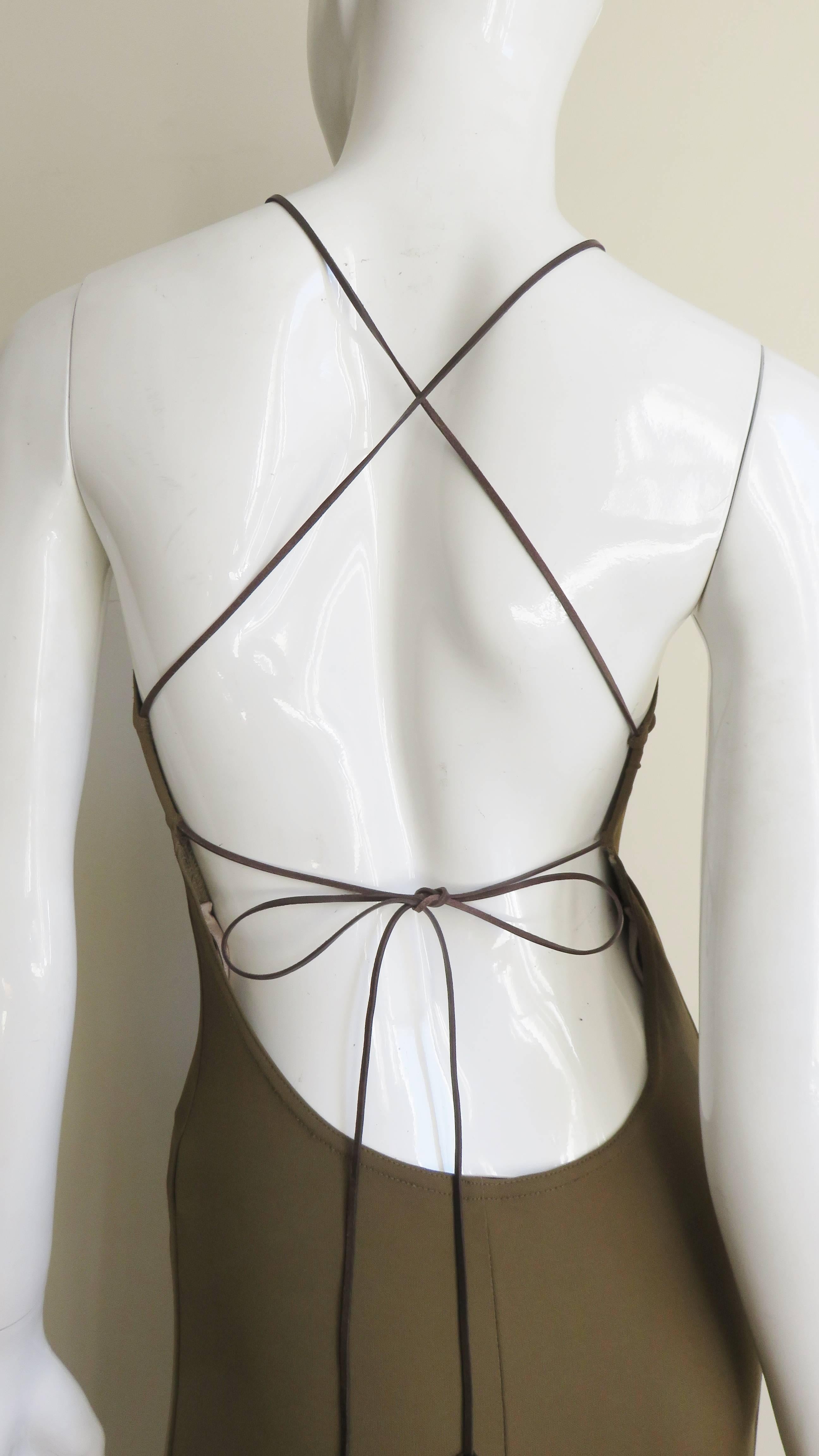 Vintage Celine Lace Up Back Jersey Dress In Excellent Condition In Water Mill, NY