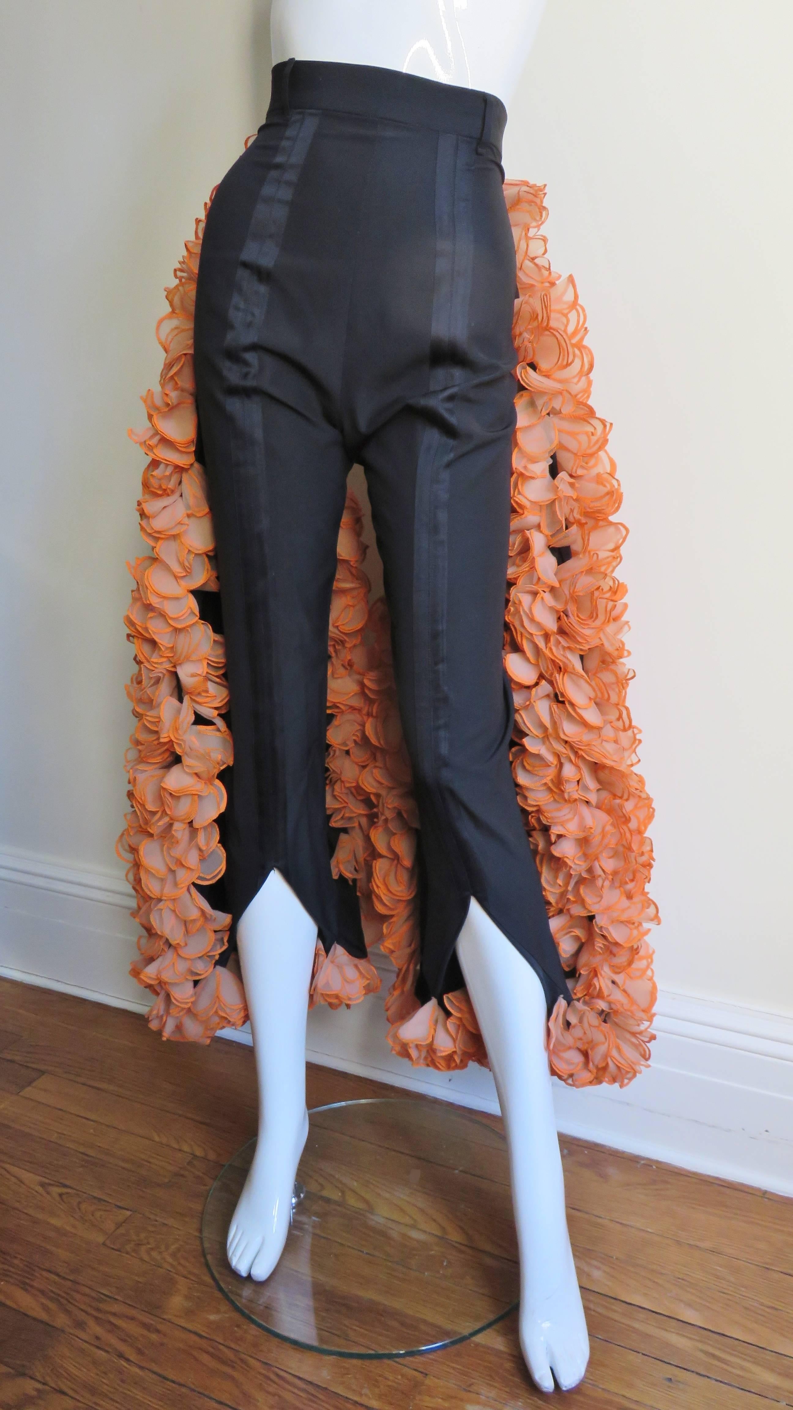 Incredible Rare Vintage Gaultier Flower Applique Tux Pants W Convertable Trains In New Condition In Water Mill, NY