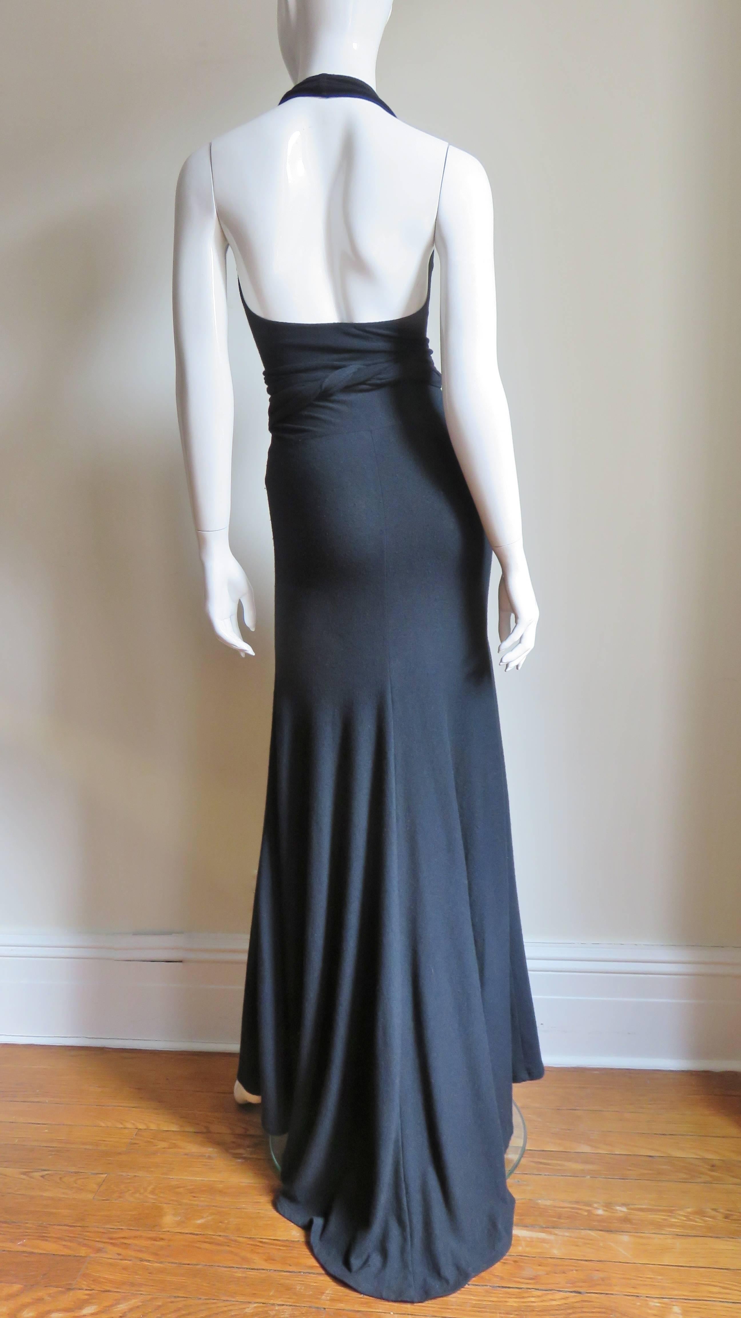 1990s Donna Karan Plunge Halter Maxi Dress 4