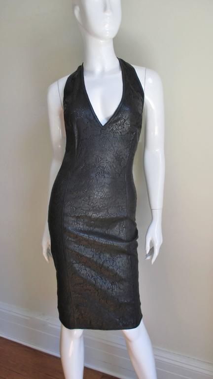 1990s Gianni Versace Laser Cut Leather Plunge Dress For Sale at 1stDibs