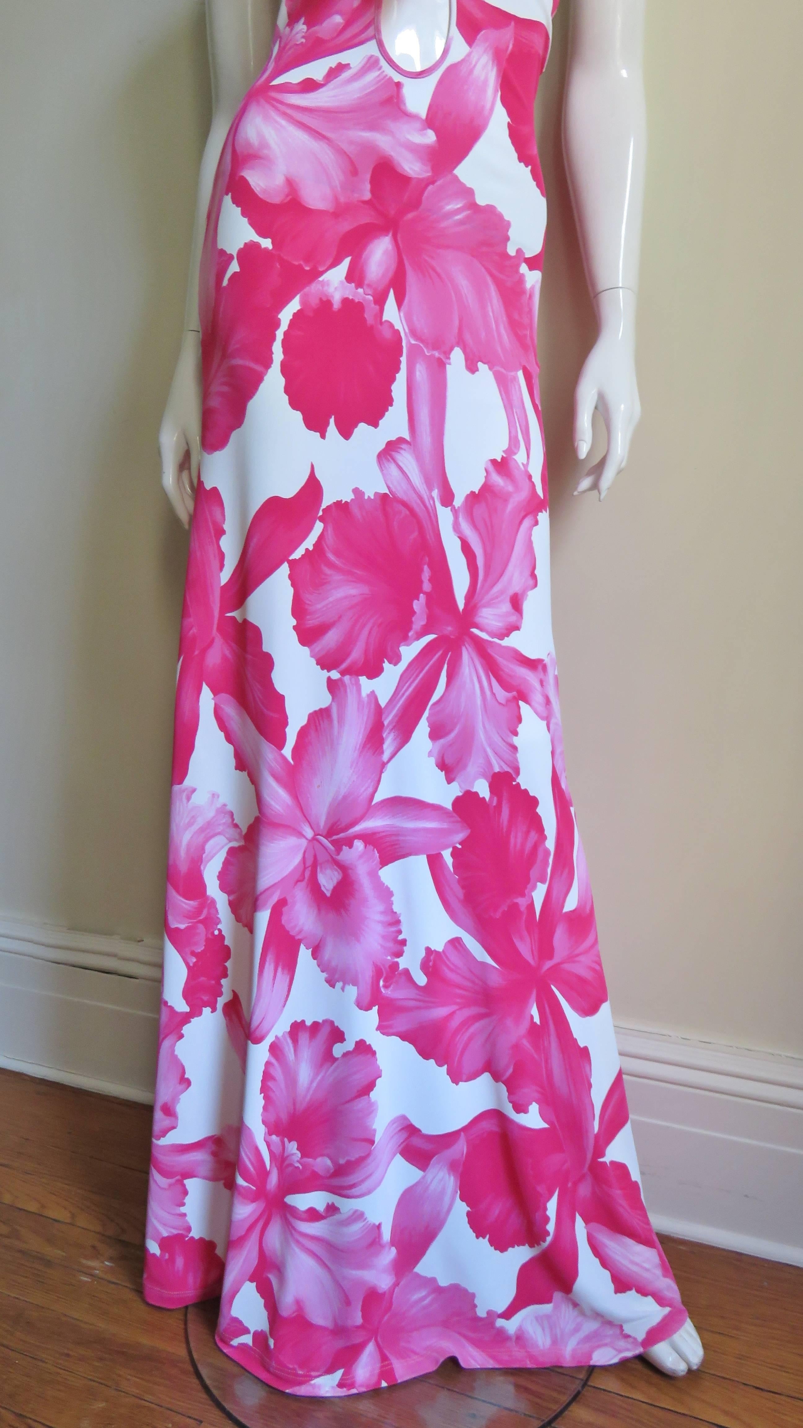 1990s Celine Plunge Halter Flower Maxi In Excellent Condition In Water Mill, NY