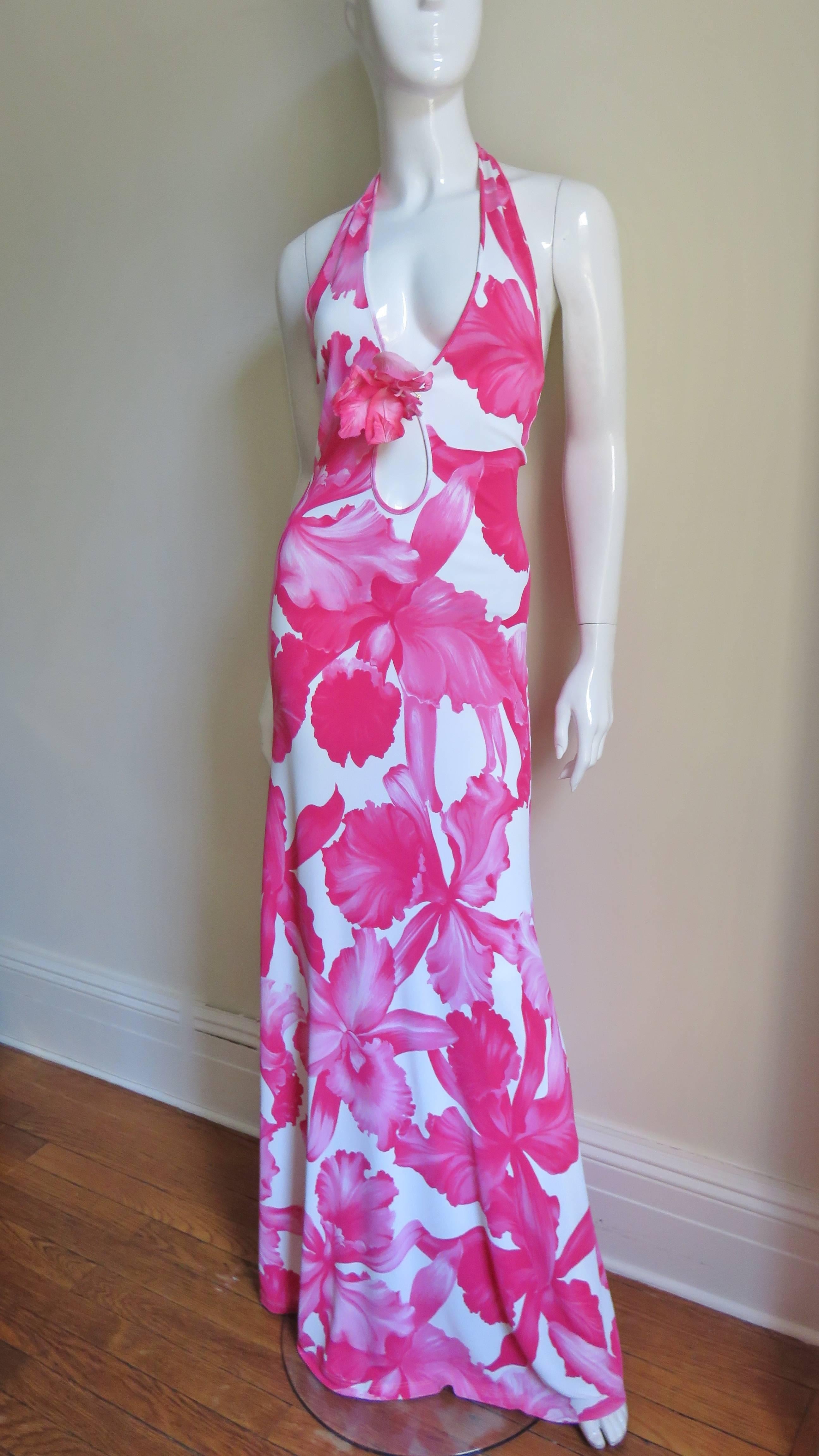Women's 1990s Celine Plunge Halter Flower Maxi