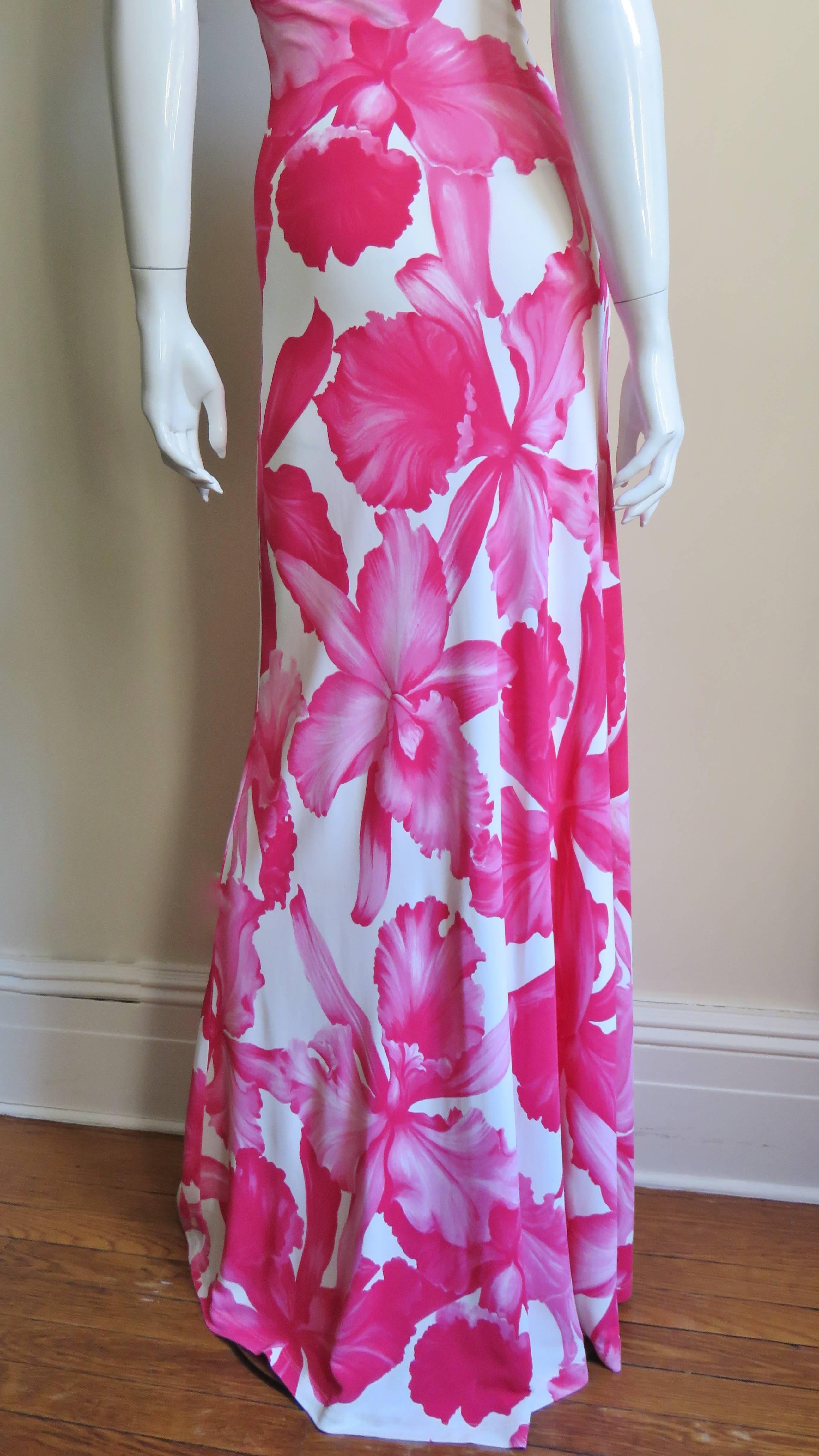 1990s Celine Plunge Halter Flower Maxi 3