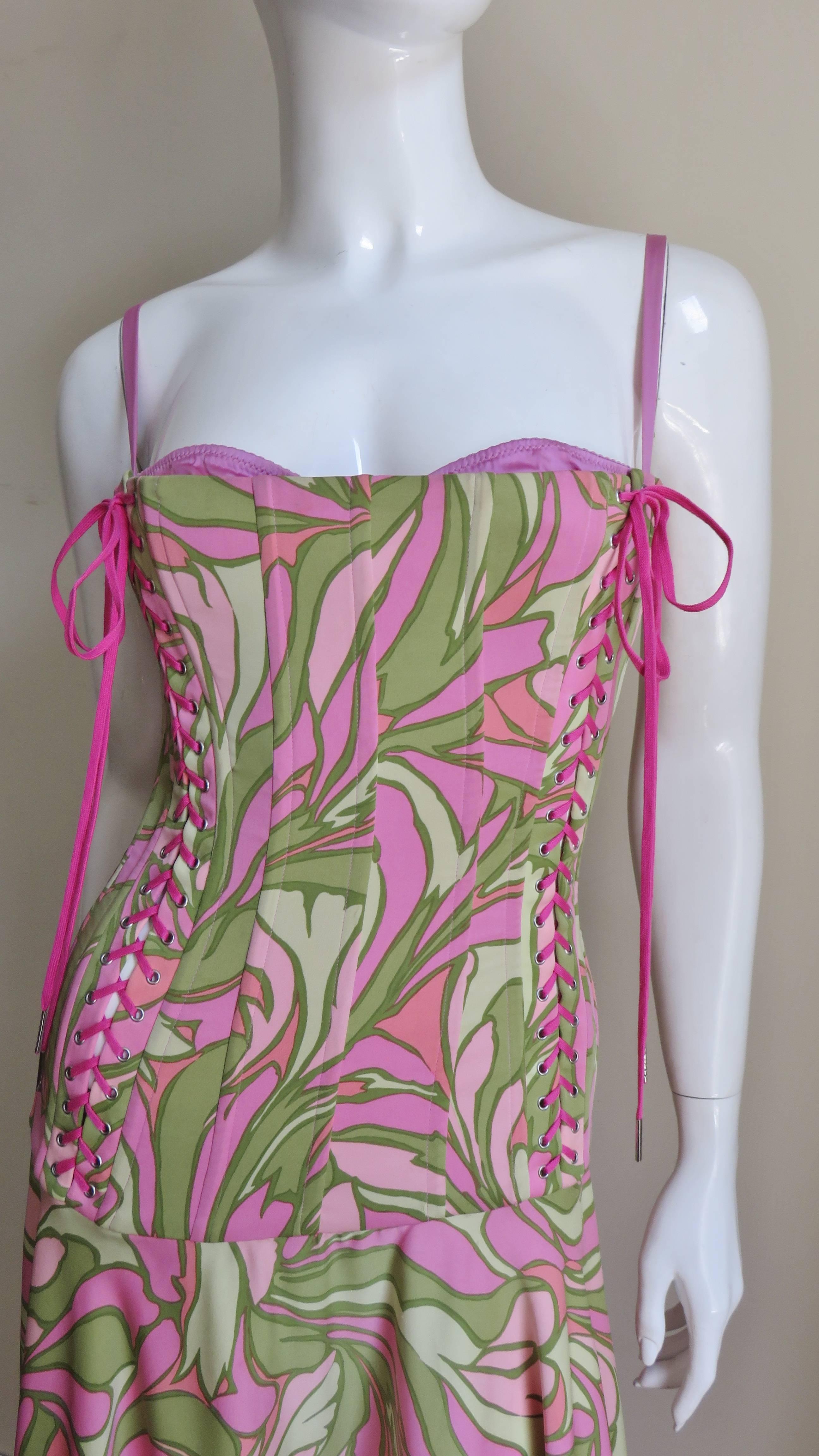 1990s Dolce & Gabbana Lace Up Corset Dress In Good Condition In Water Mill, NY