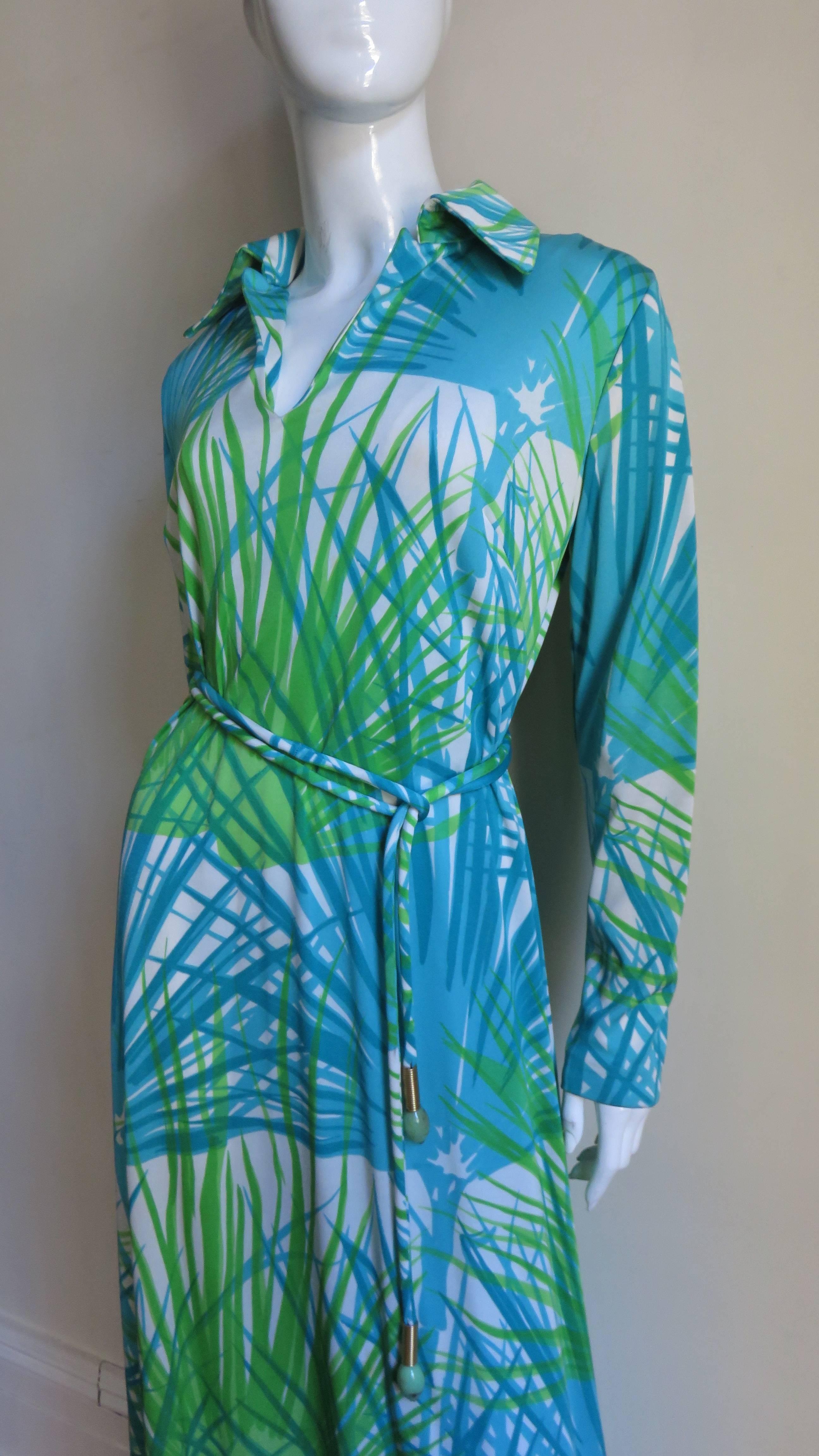 Blue 1970's La Mendola Maxi Dress with Silk Cape/Over Skirt