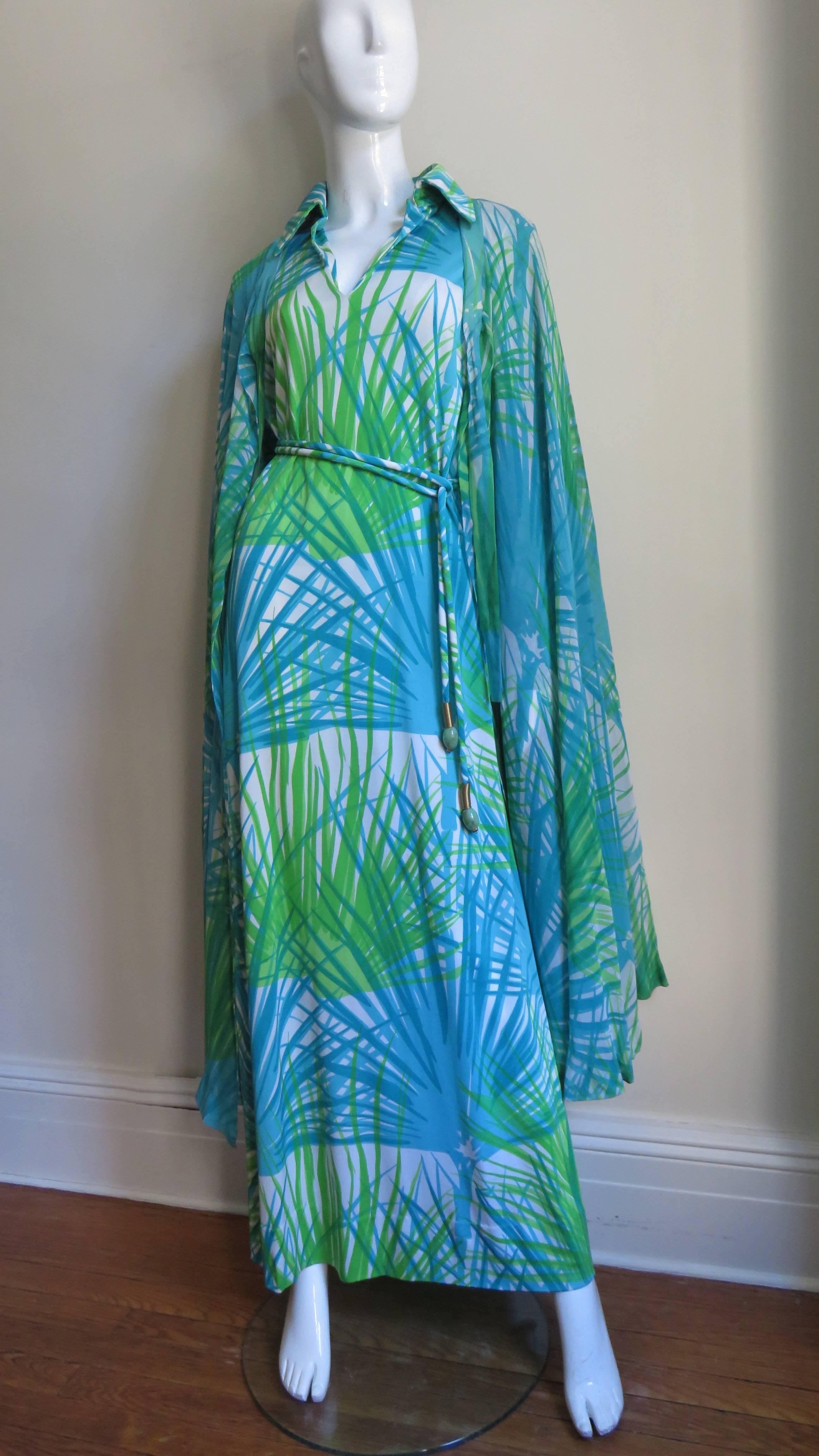 1970's La Mendola Maxi Dress with Silk Cape/Over Skirt 2