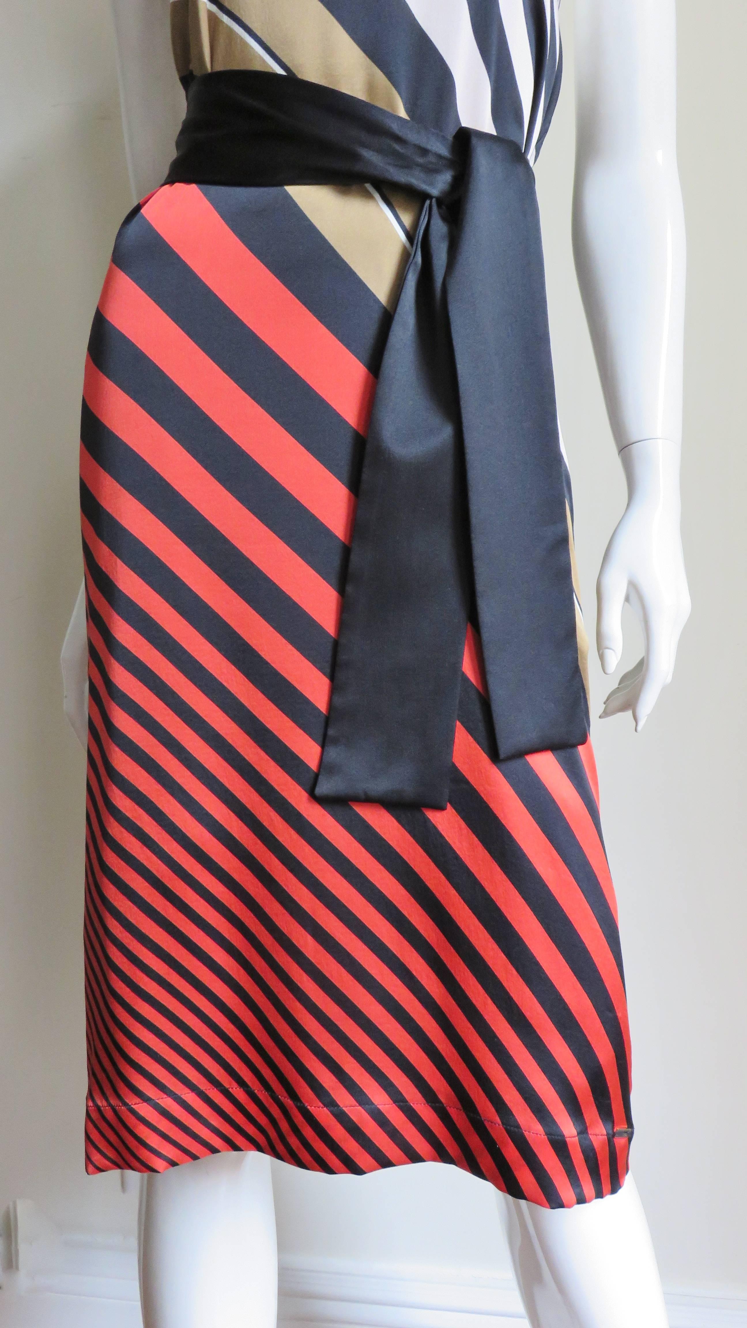 Fendi Striped Silk Plunge Halter Dress 1