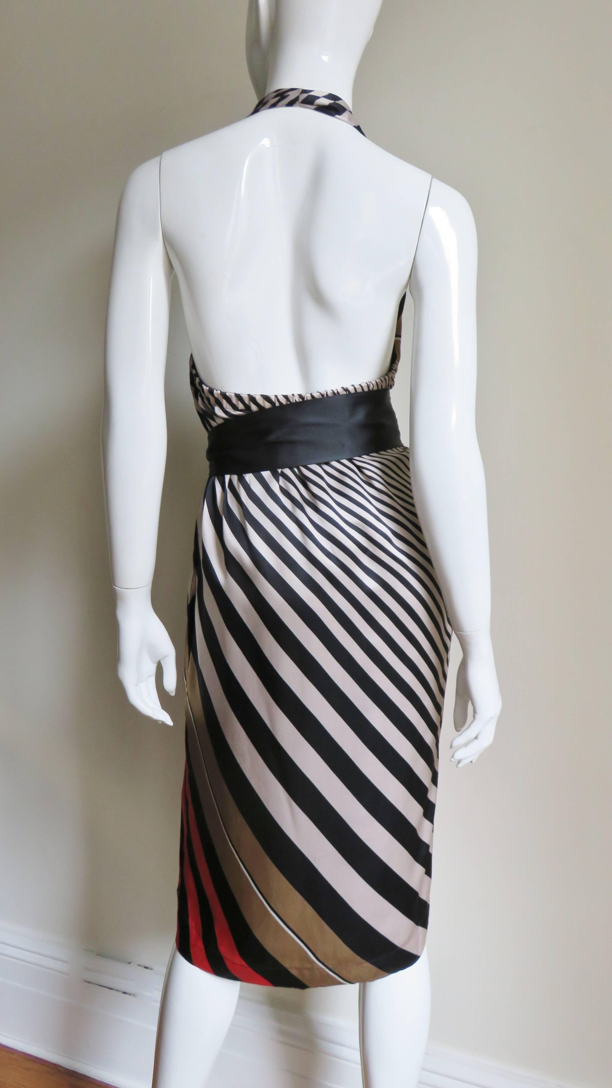 Fendi Striped Silk Plunge Halter Dress 4