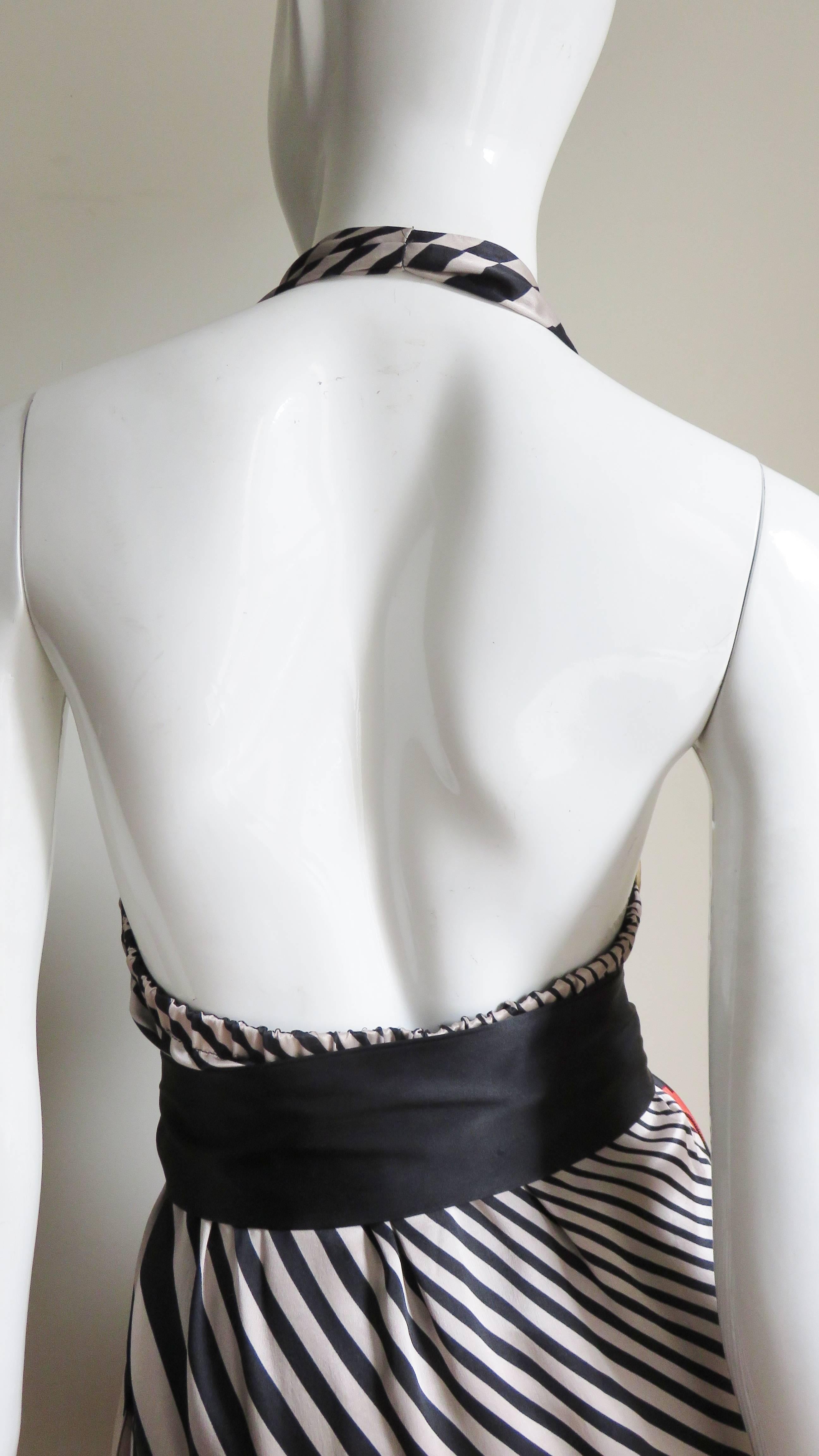 Fendi Striped Silk Plunge Halter Dress 5