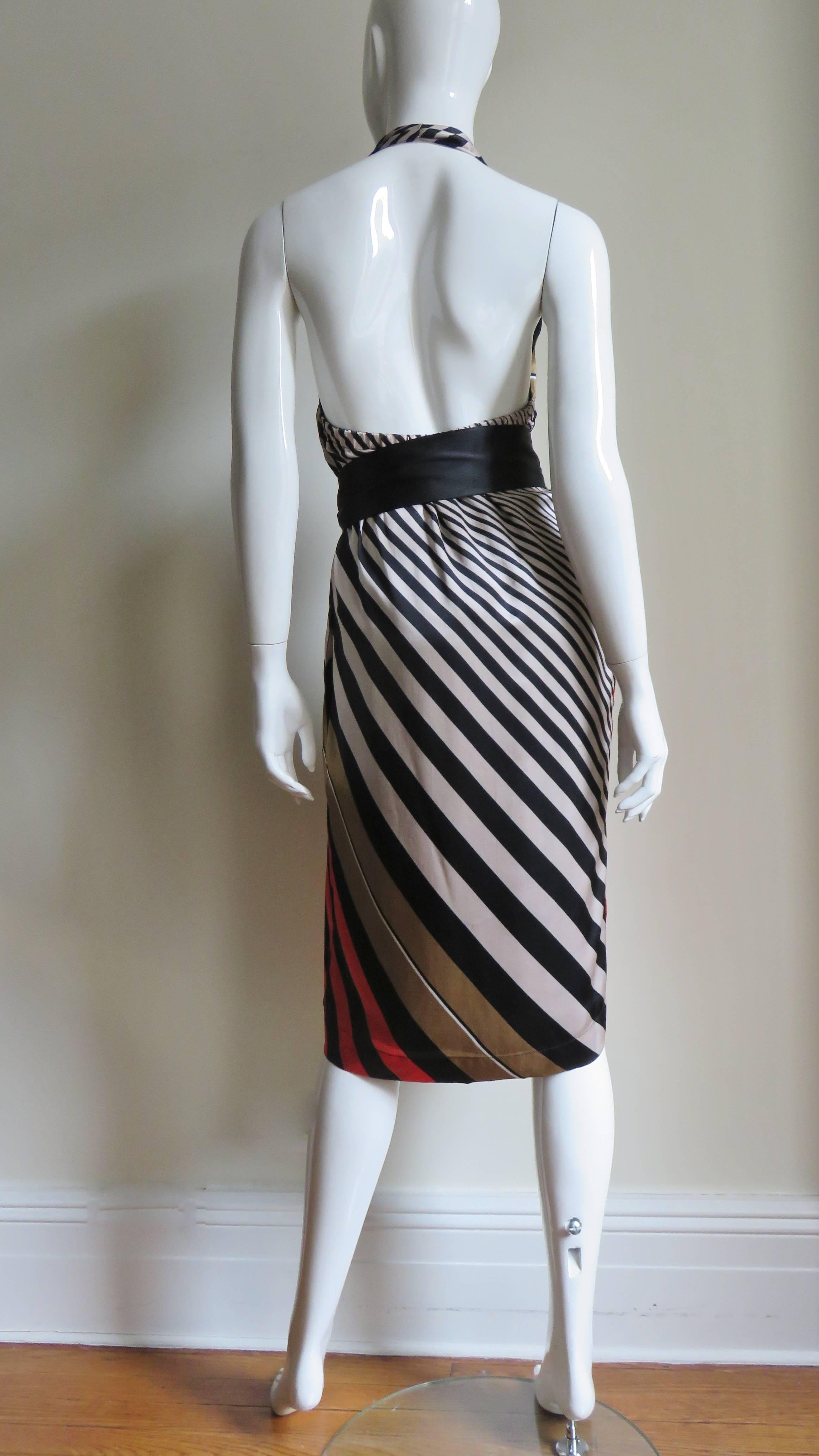 Fendi Striped Silk Plunge Halter Dress 7