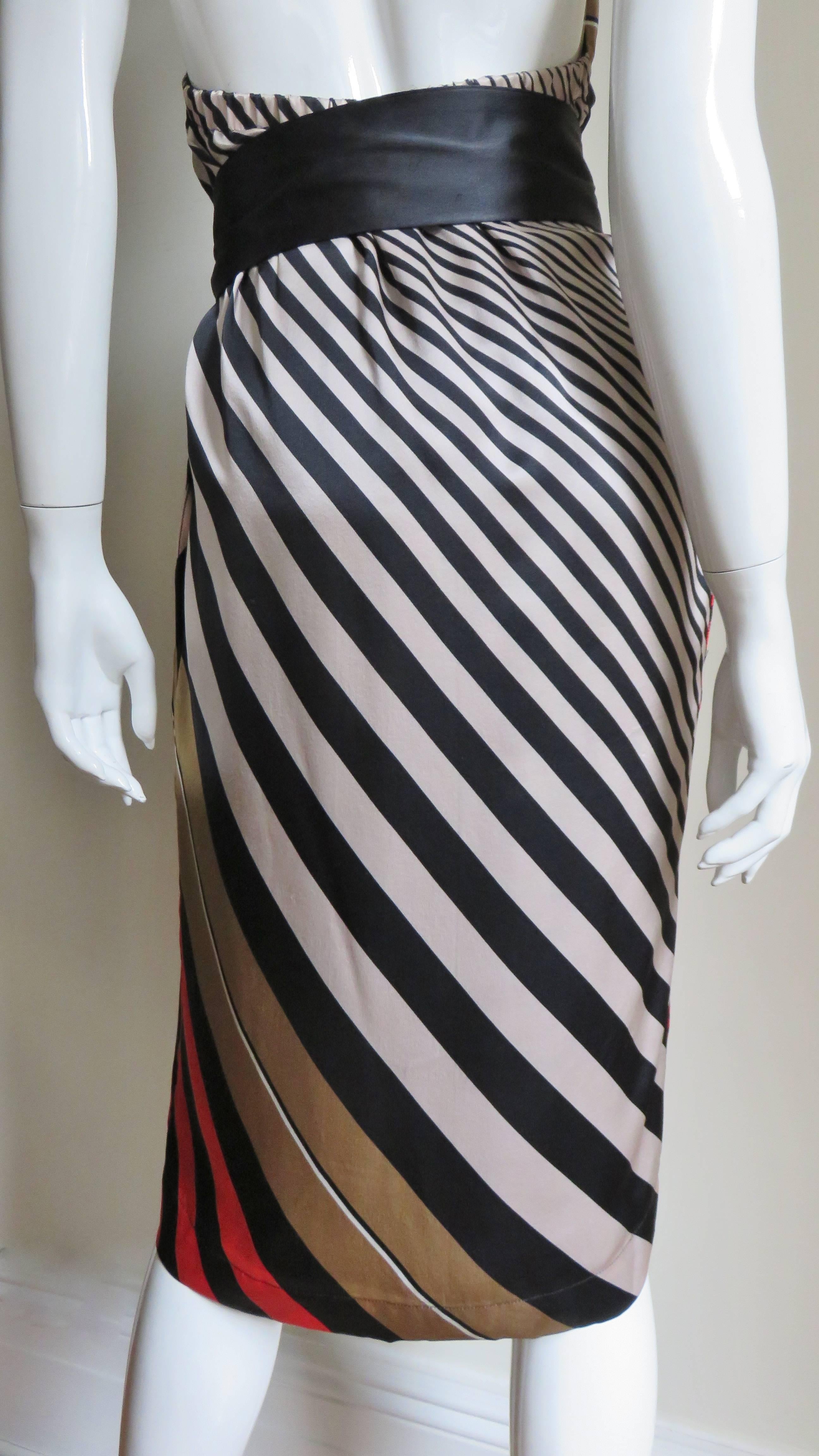 Fendi Striped Silk Plunge Halter Dress 6