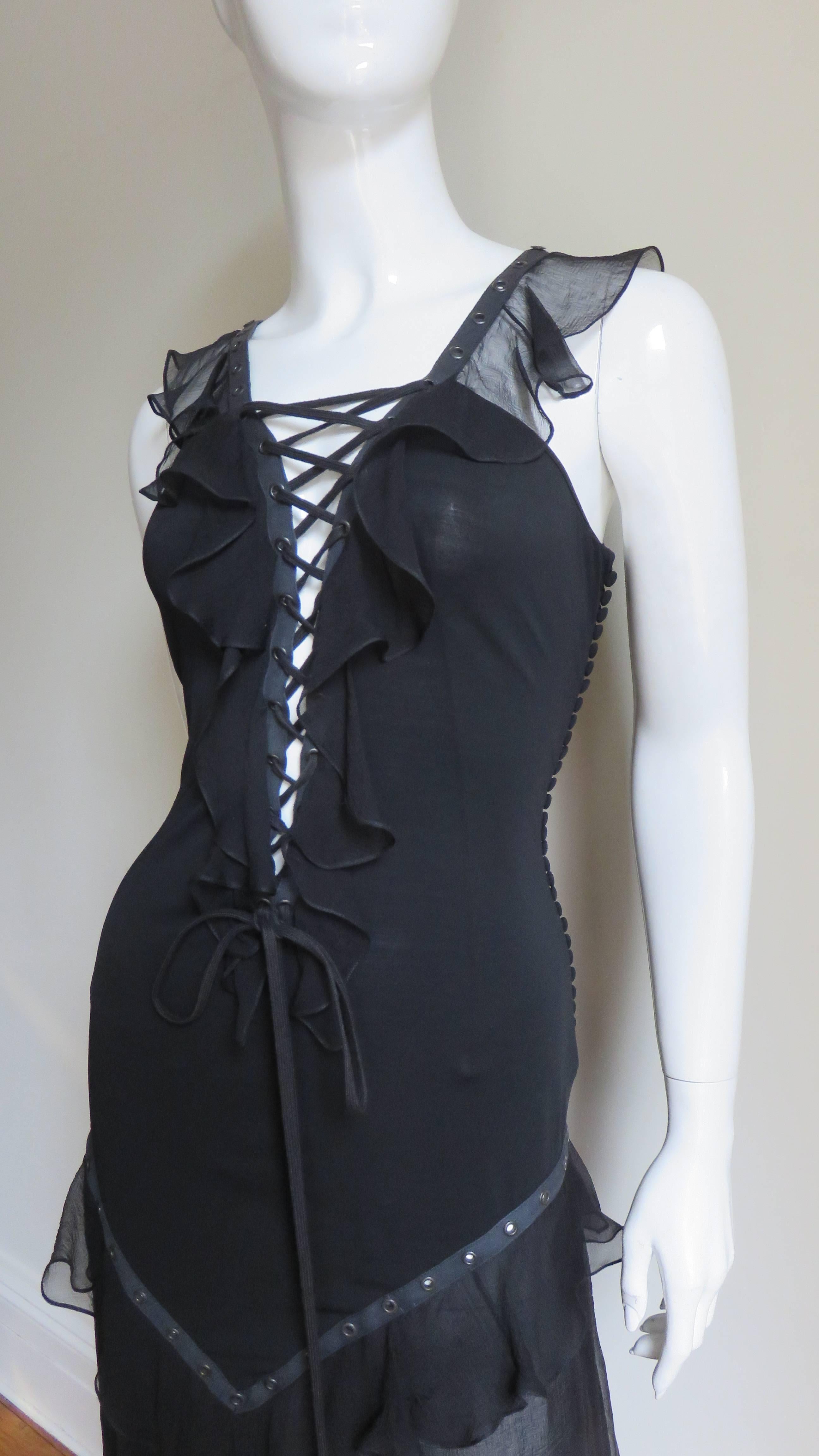 Black Christian Dior by John Galliano Lace Up Dress For Sale