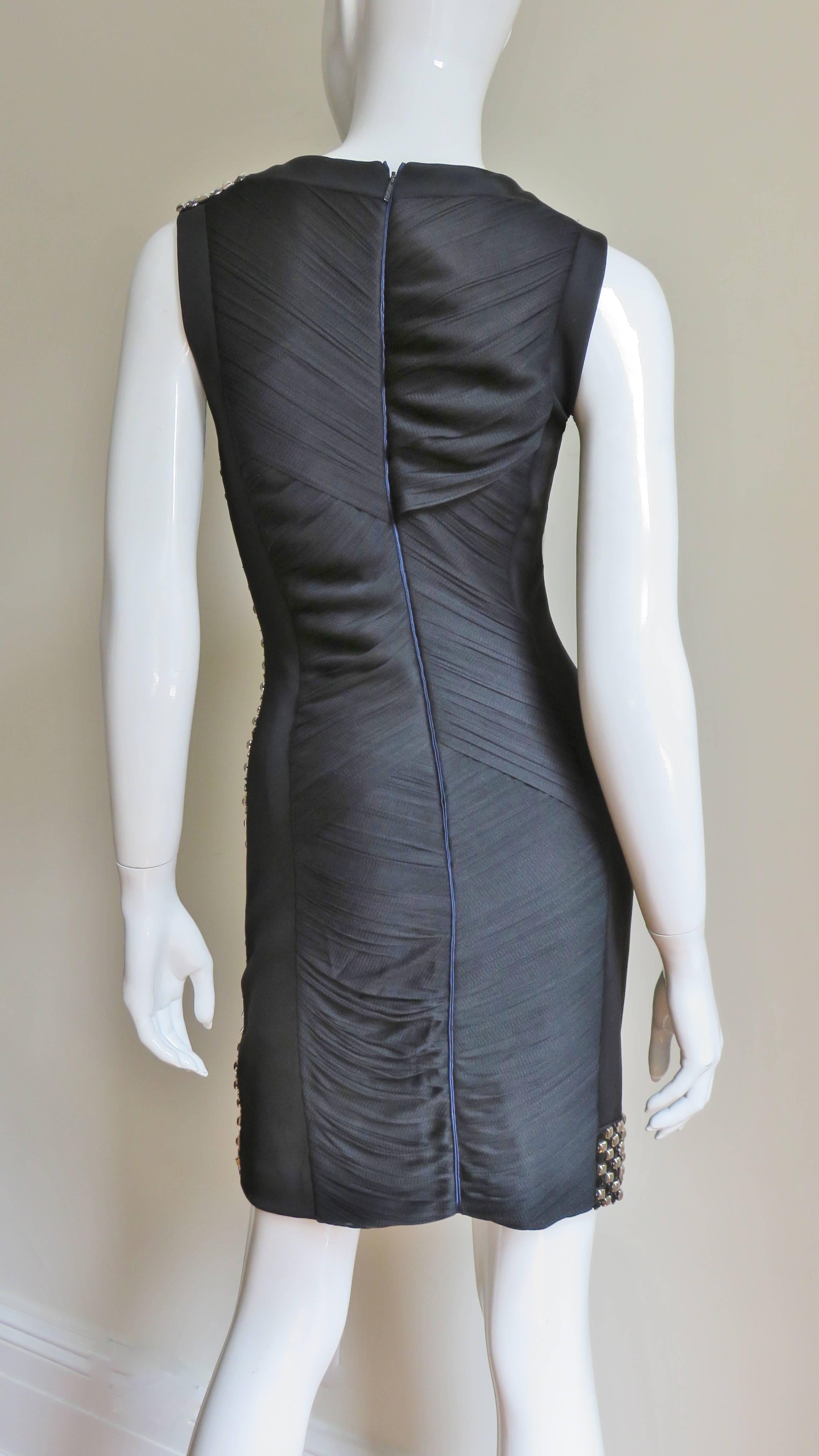 Versace Studded Color Block Silk Dress with Ruched Back 4