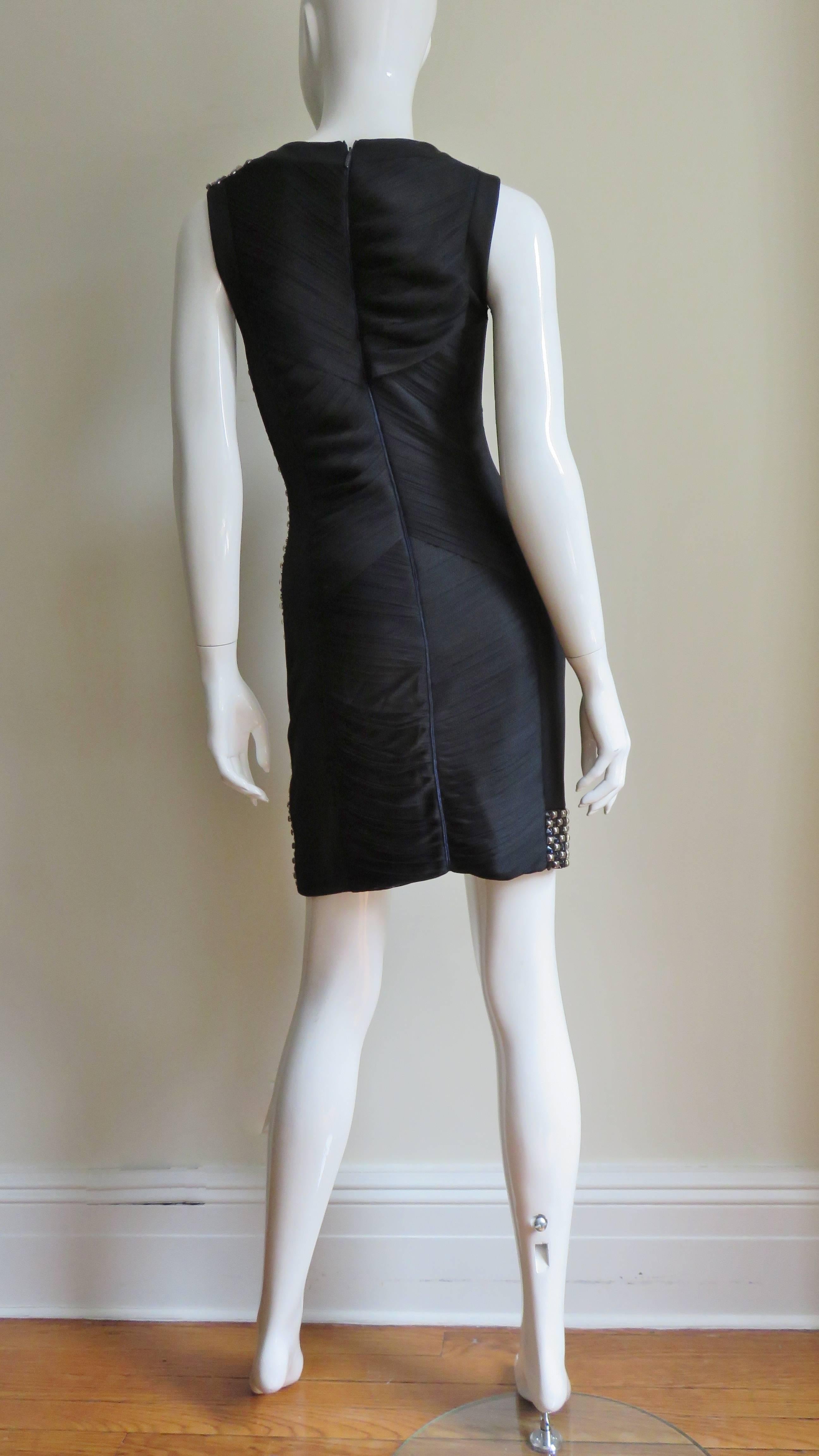 Versace Studded Color Block Silk Dress with Ruched Back 7