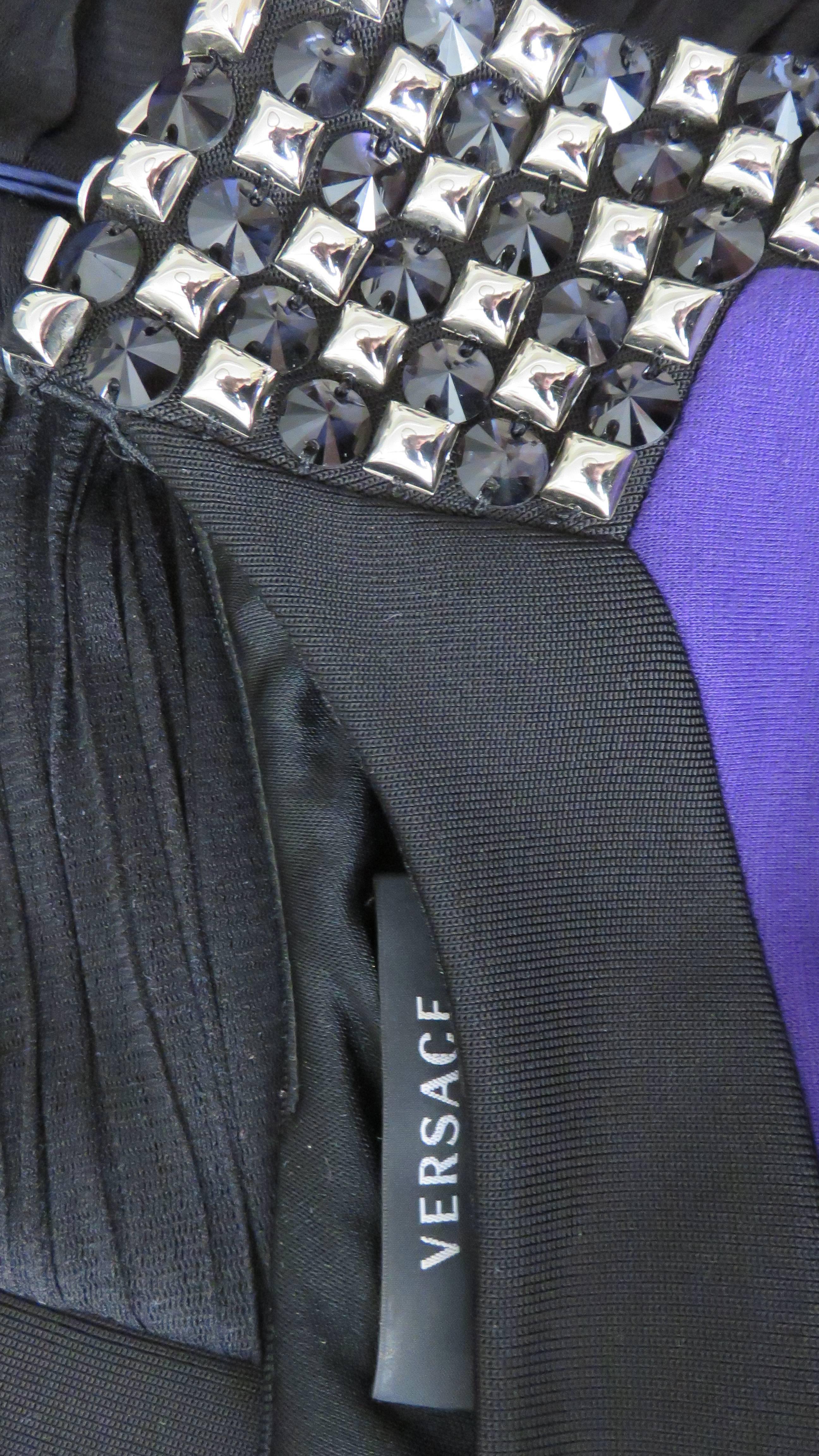 Versace Studded Color Block Silk Dress with Ruched Back 8