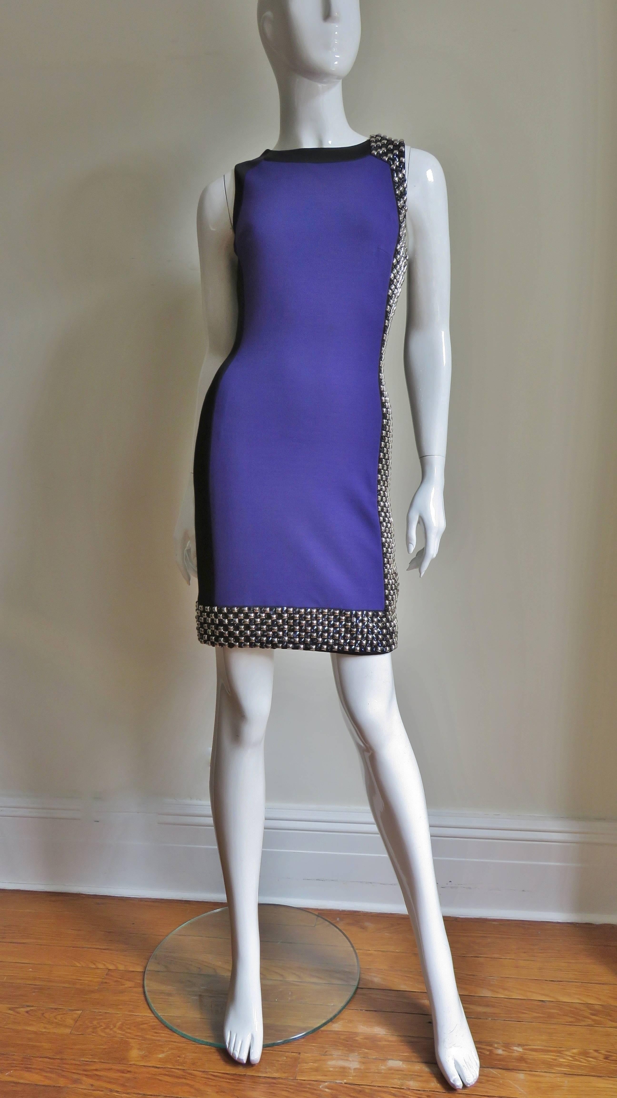 Versace Studded Color Block Silk Dress with Ruched Back 3