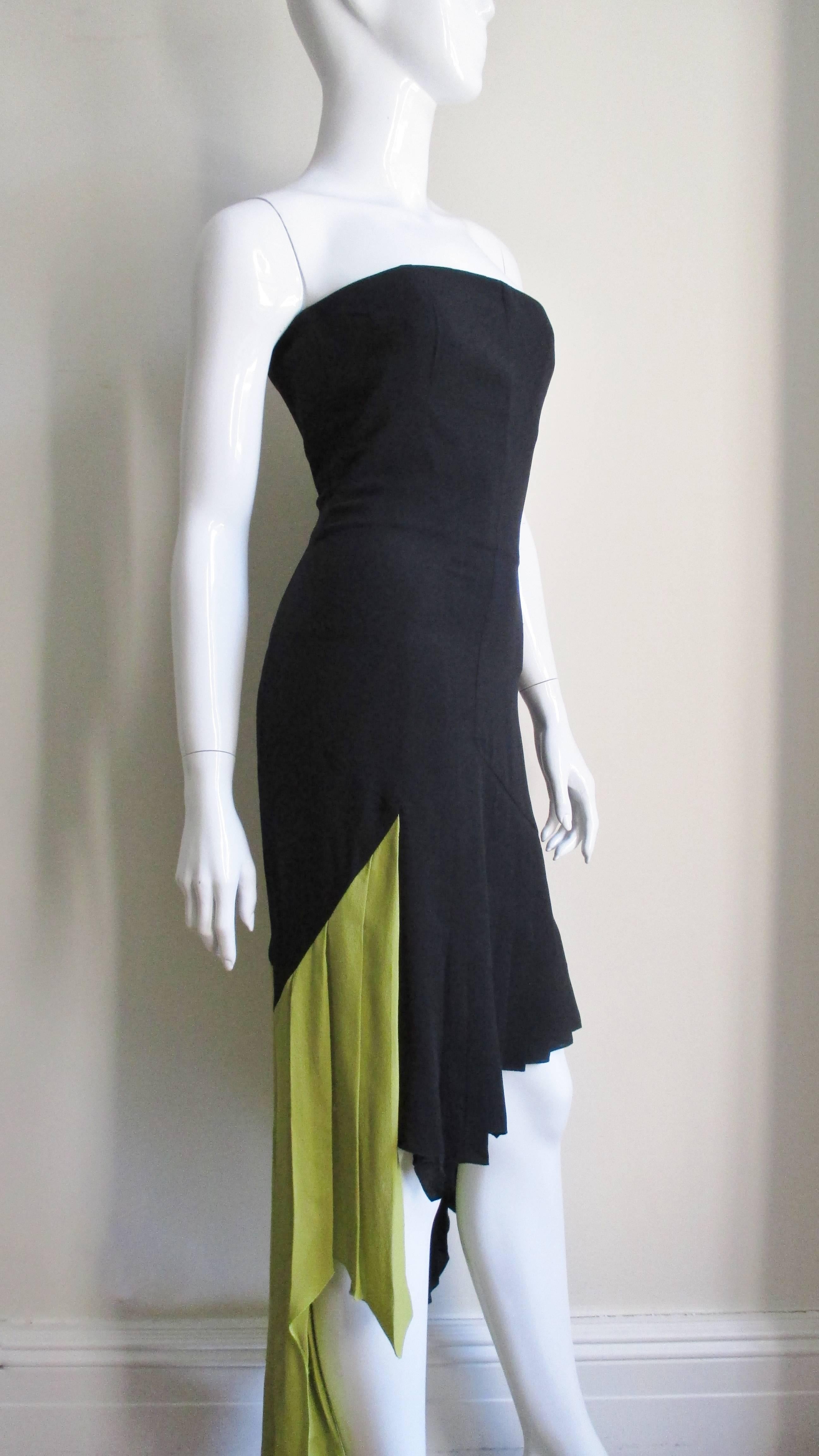 Women's 1990s Gianni Versace Color Block Bustier Dress with Lime Train