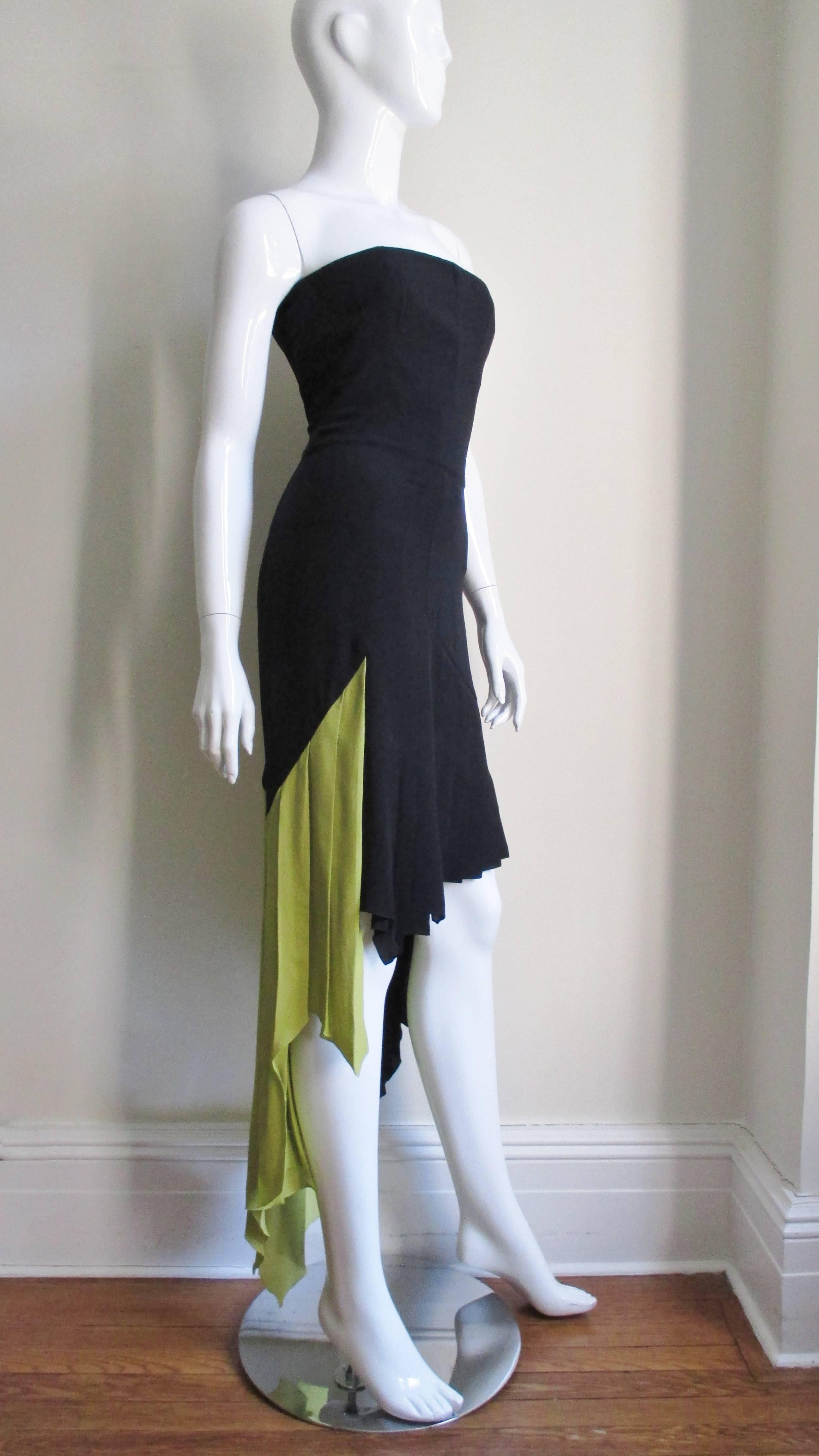 1990s Gianni Versace Color Block Bustier Dress with Lime Train 2