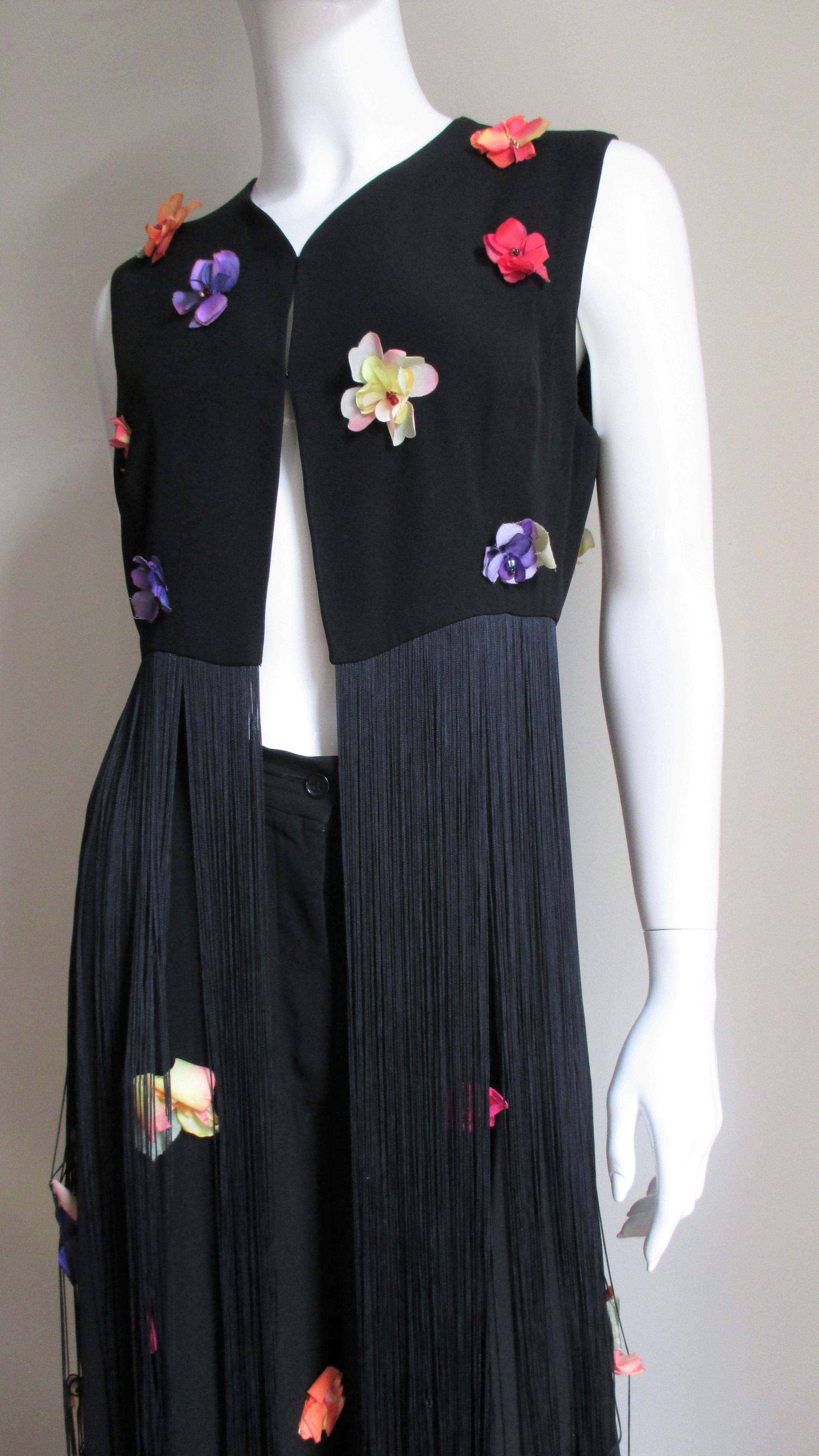 Black 1990s Dolce & Gabbana Flower Fringe Top and Pants