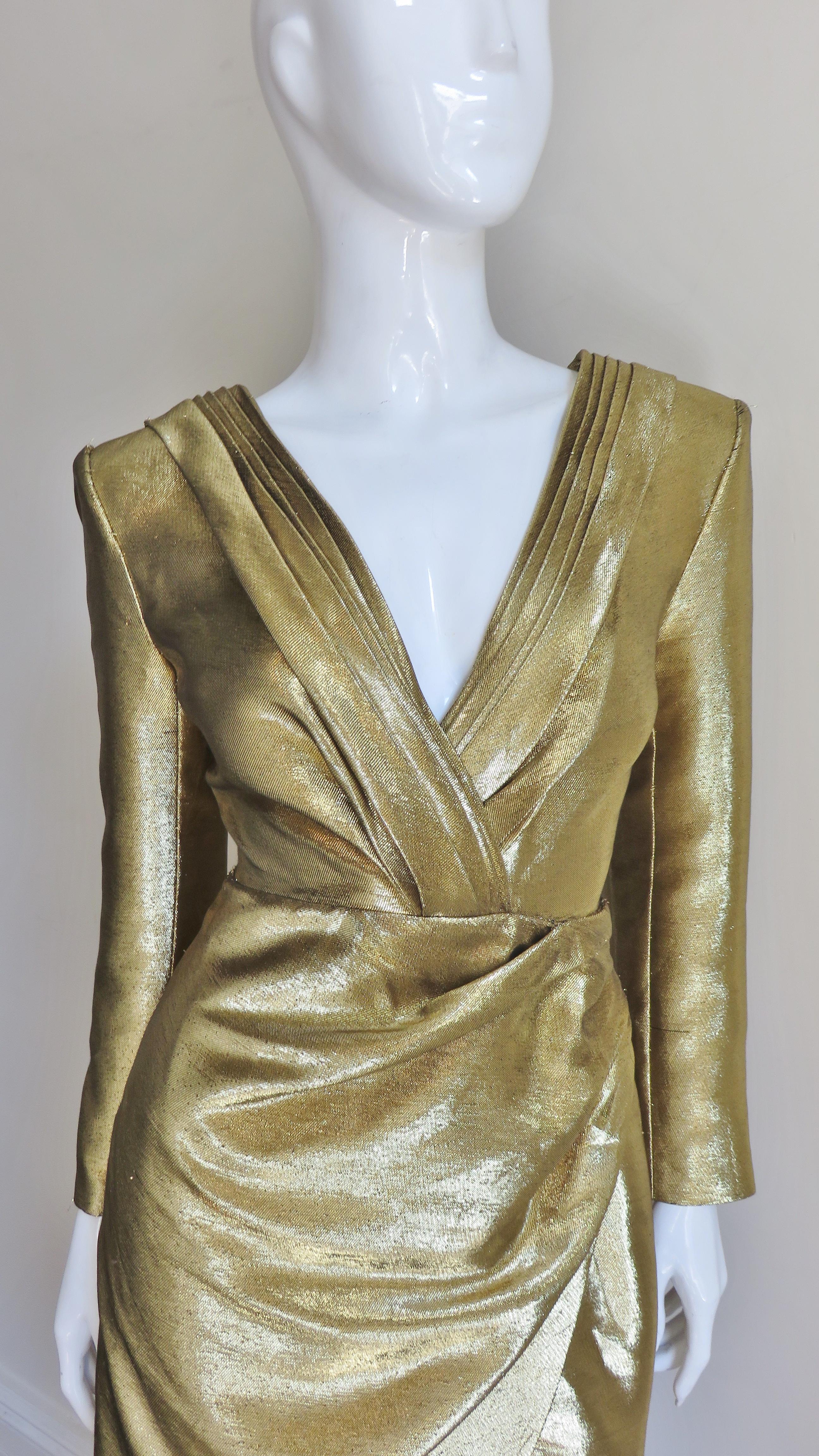 gold lame wrap dress