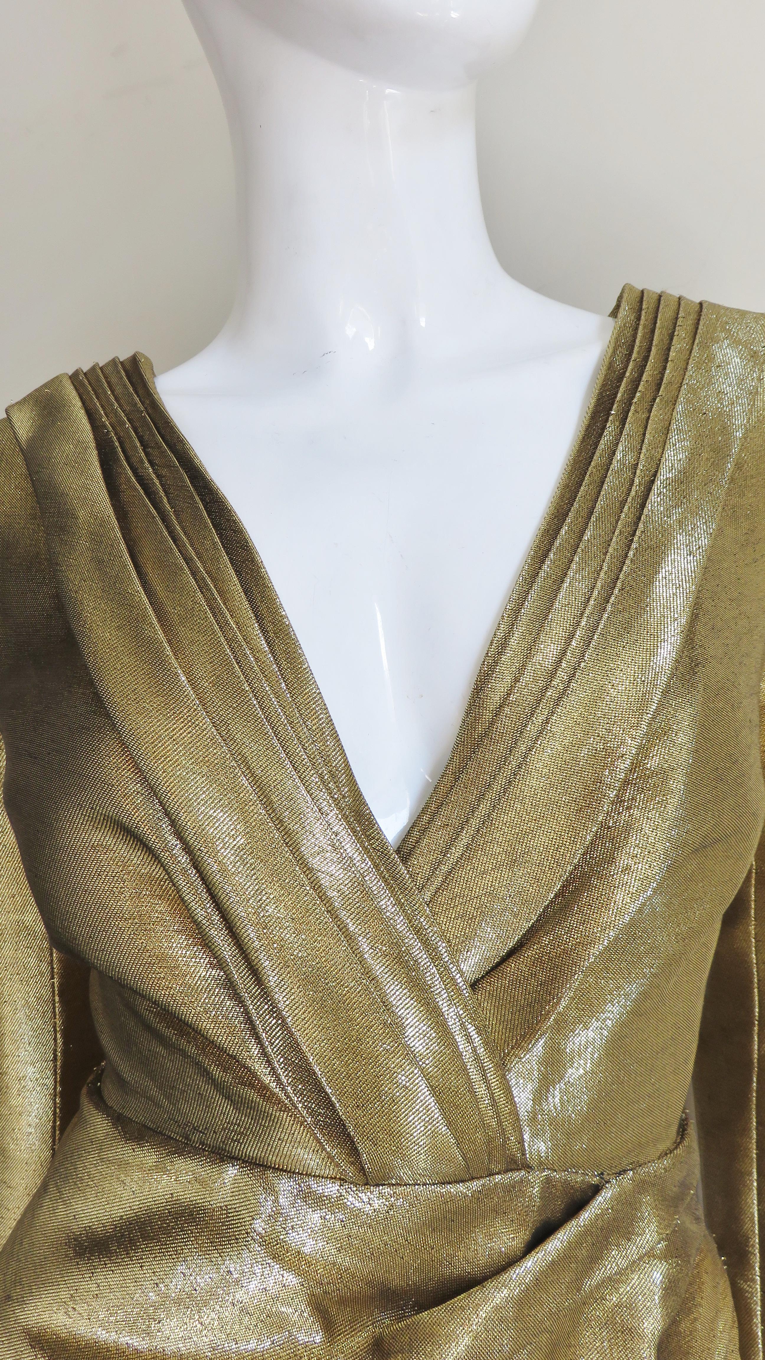 Saint Laurent Gold Plunge Wrap Dress In Good Condition In Water Mill, NY