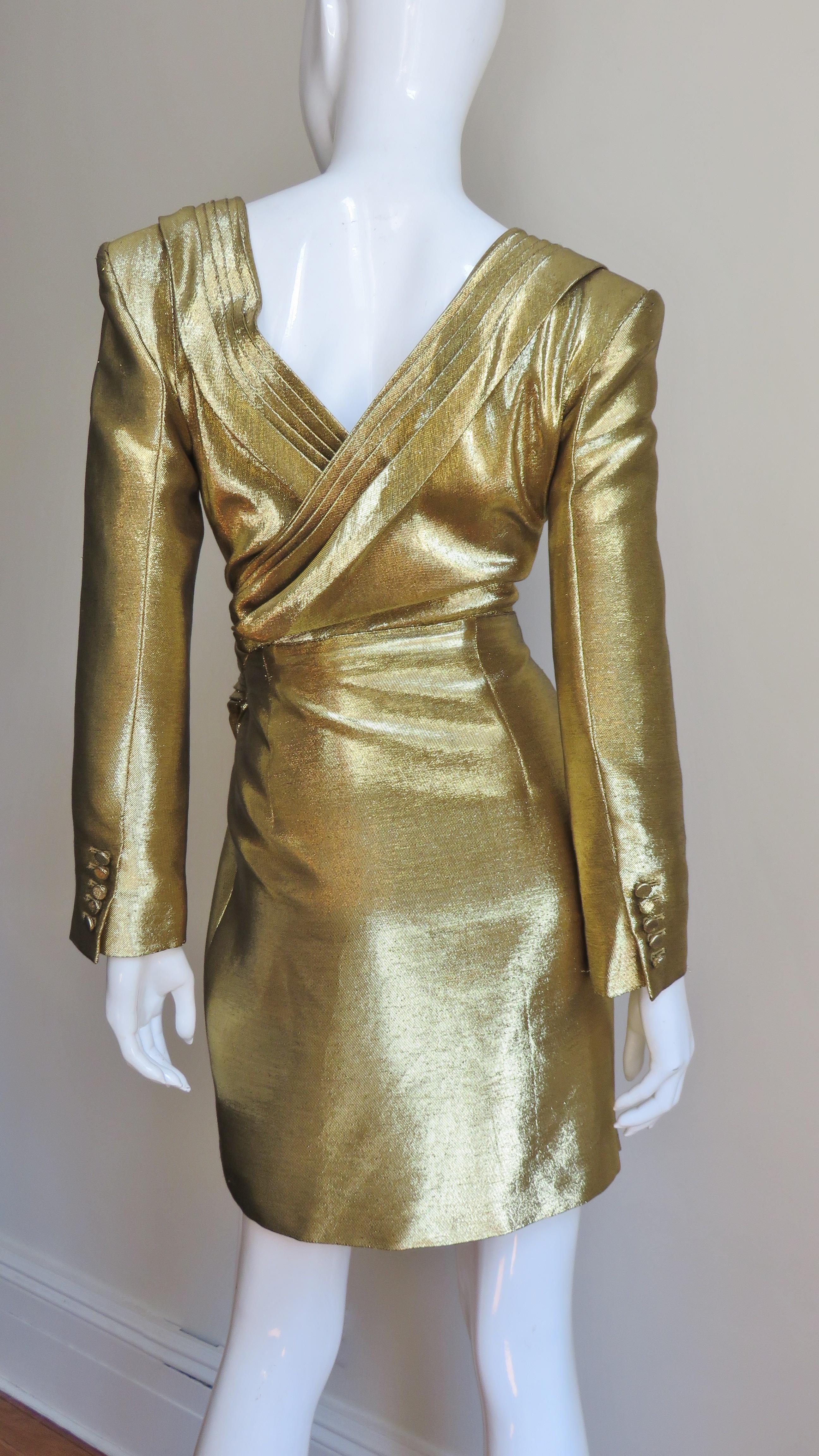 Saint Laurent Gold Plunge Wrap Dress 2