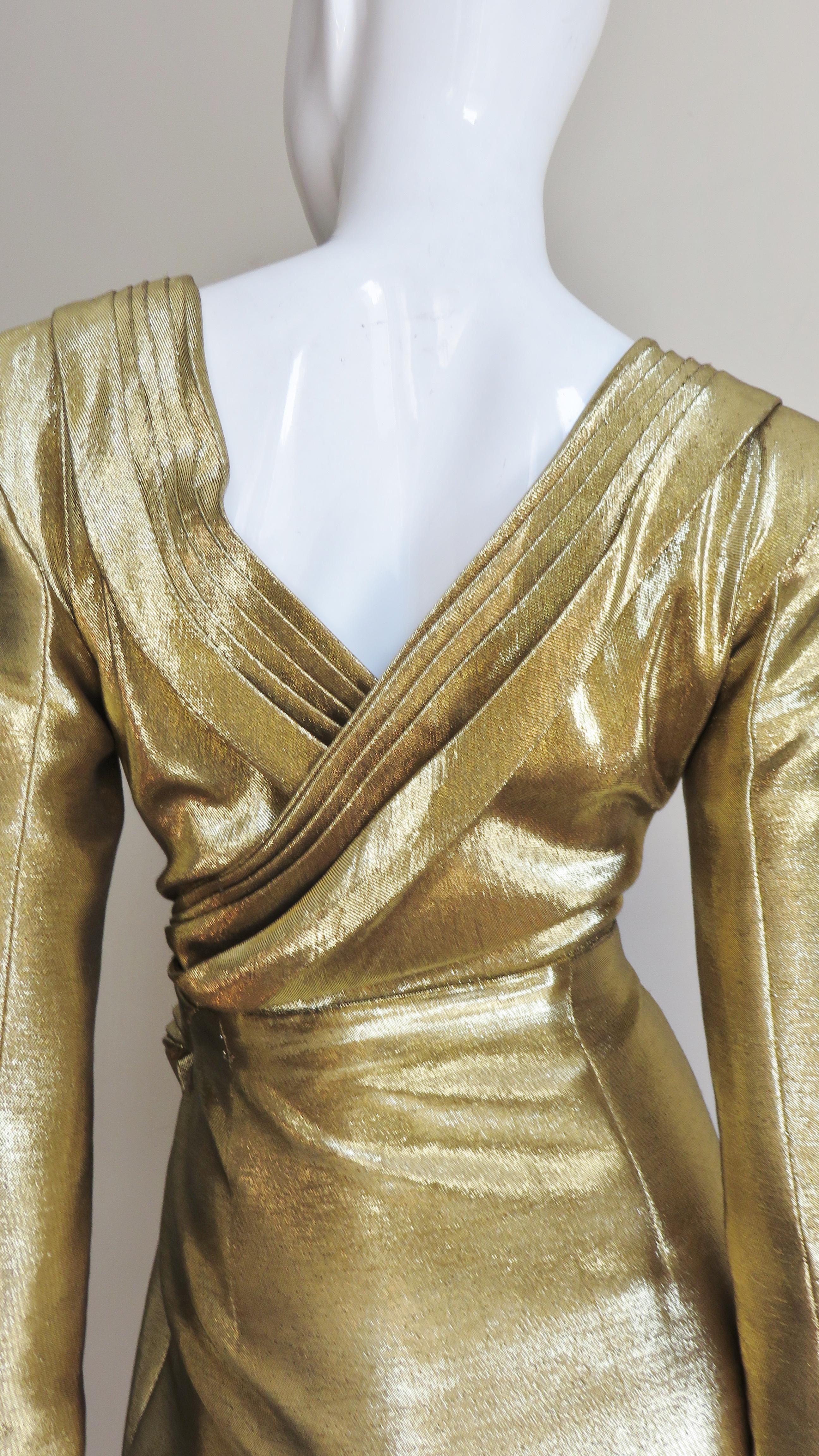 Saint Laurent Gold Plunge Wrap Dress 3
