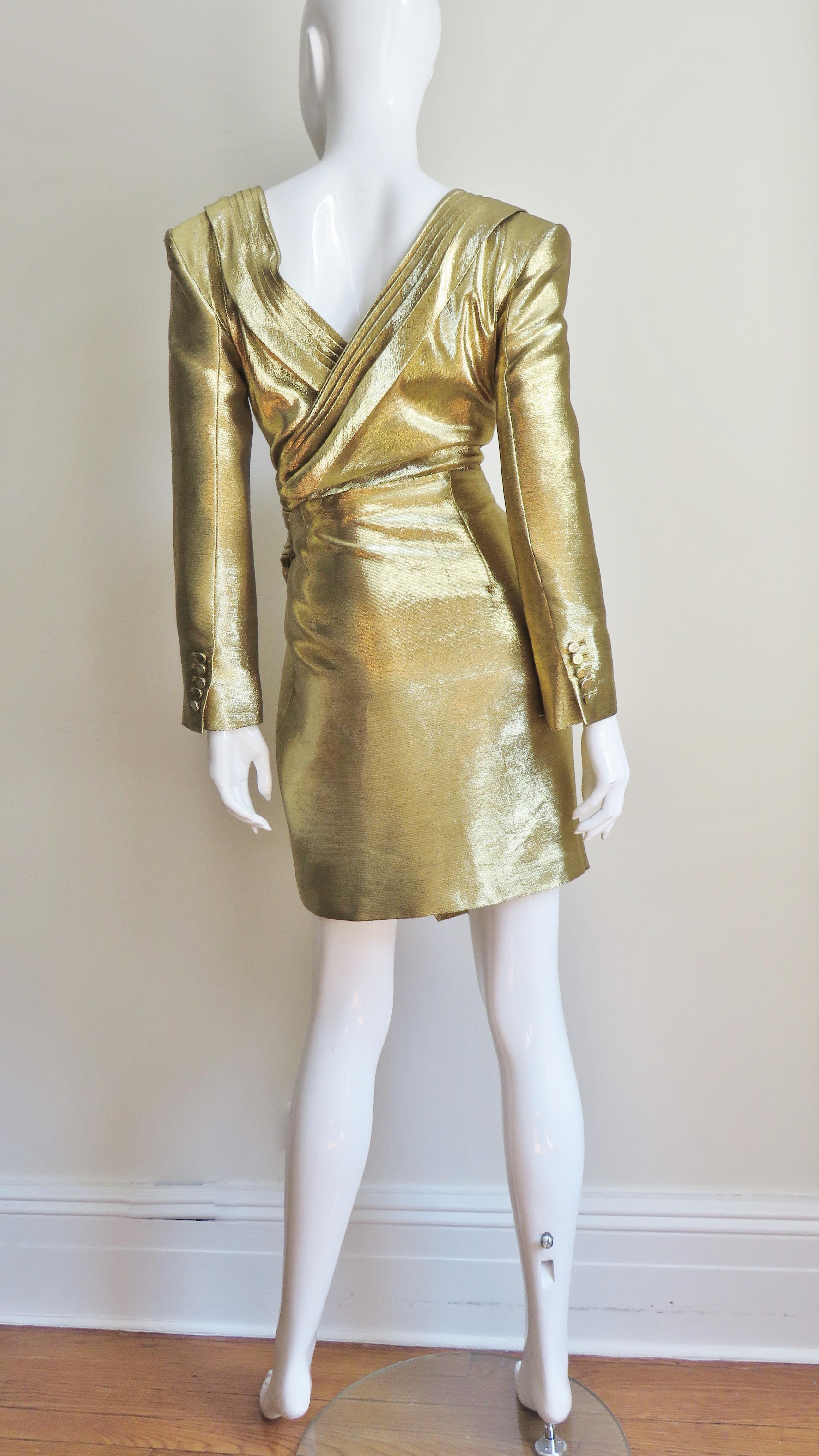 Saint Laurent Gold Plunge Wrap Dress 4