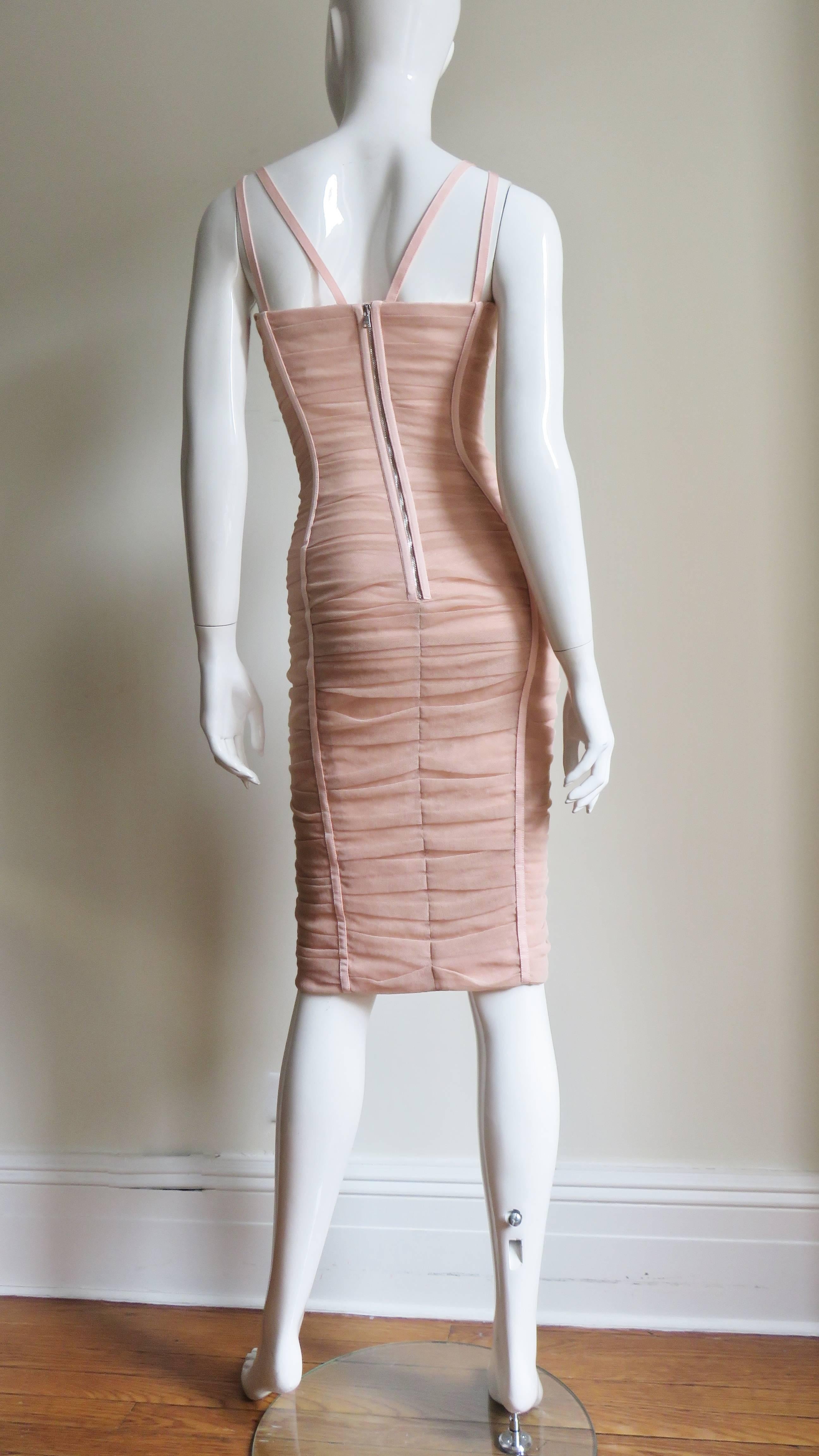Dolce & Gabbana Nude Pink Silk Ruched Bodycon Corset Dress 1